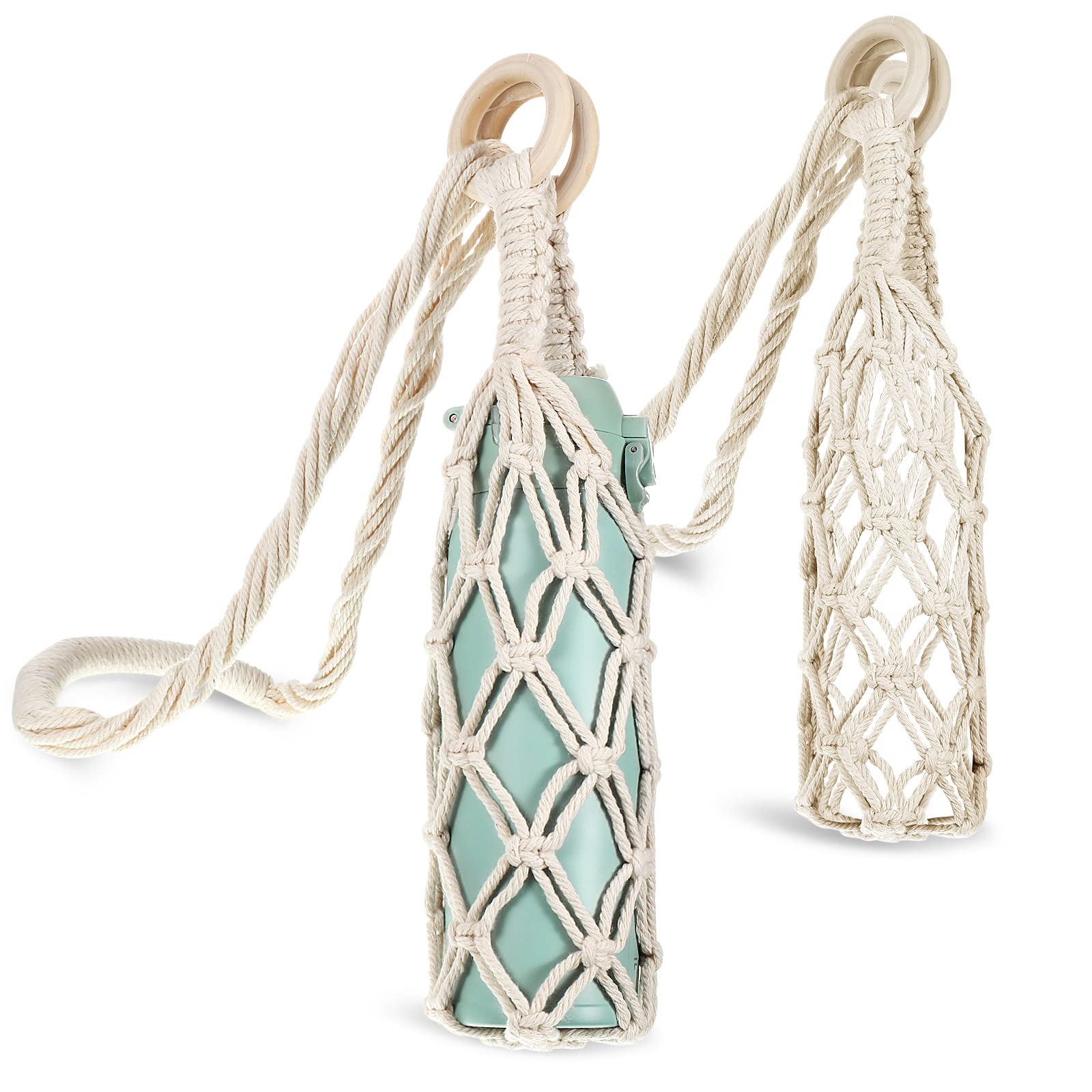 2-Piece Macrame Water Bottle Holder with Adjustable Strap - Cotton Crossbody Sling Bag for Hiking, Cycling & Fitness - Perfect for Wine Bottles & Outdoor Activities