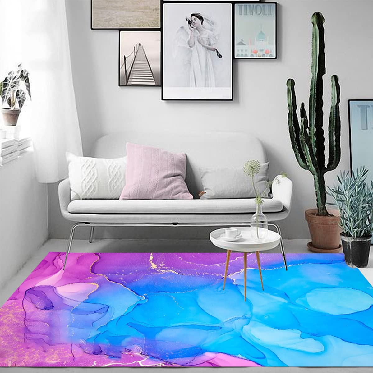 Red Turquoise Marble Pattern Washable Area Rug 6x8 - Modern Abstract Coastal Design for Living Room, Bedroom, Dining Room | Non-Slip Floor Carpet Perfect Under Coffee Table, Home Office & Kitchen Runner - Easy Clean Aesthetic Decor