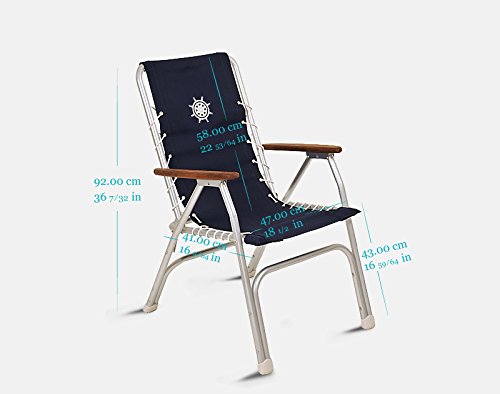 FORMA MARINE High Back Boat Chairs - Black Folding Deck Chairs with Aluminum Frame & Teak Accents - Set of 2 (M150BL) - Perfect for Yachts, Boats, and Outdoor Waterfront Lounging