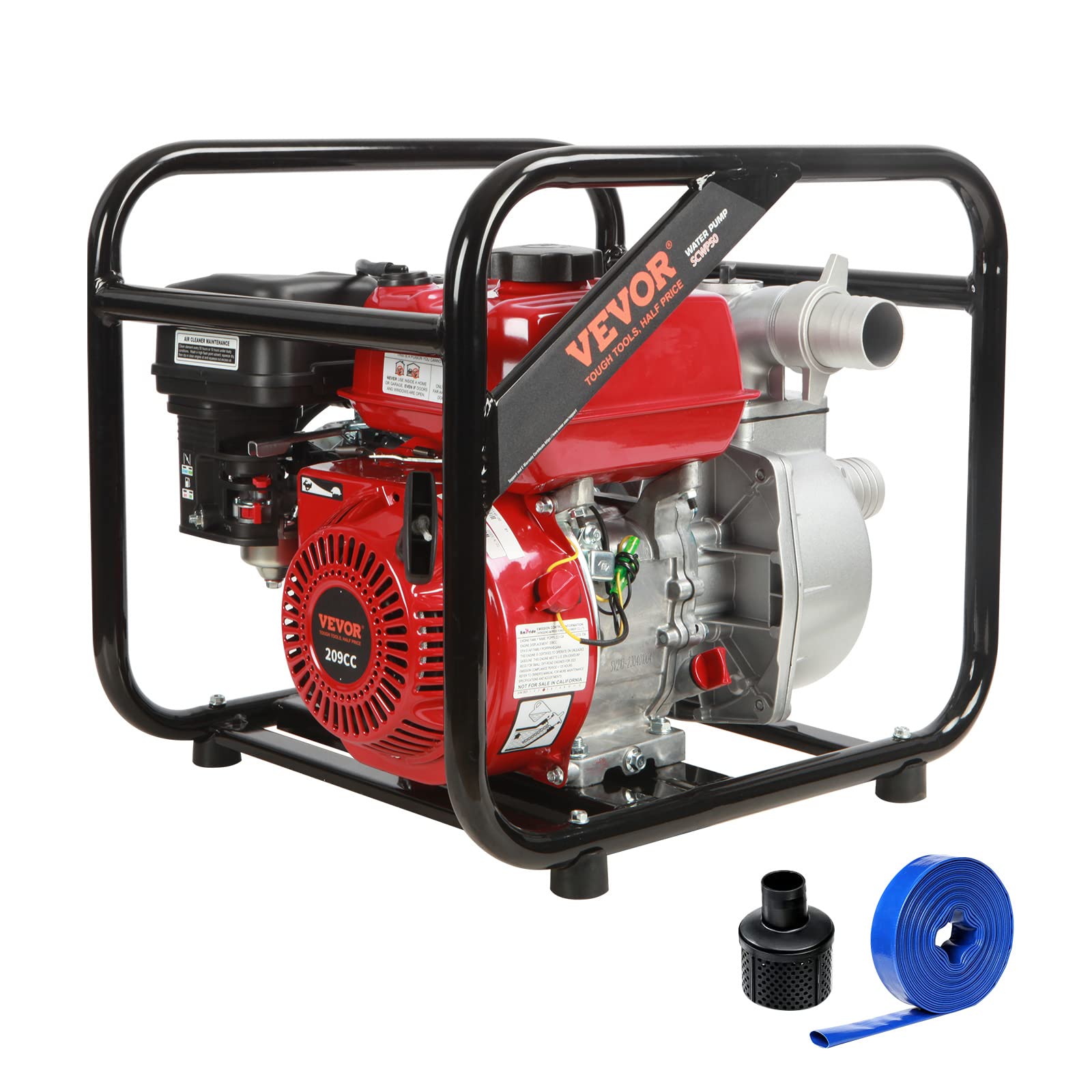 VEVOR 7HP 4-Stroke Gasoline Water Pump 2-Inch 142 GPM High Pressure Portable Pump with 25ft Hose | 148ft Lift & 22ft Suction | EPA Certified for Irrigation, Pool Drainage, Flood Control & Water Transfer