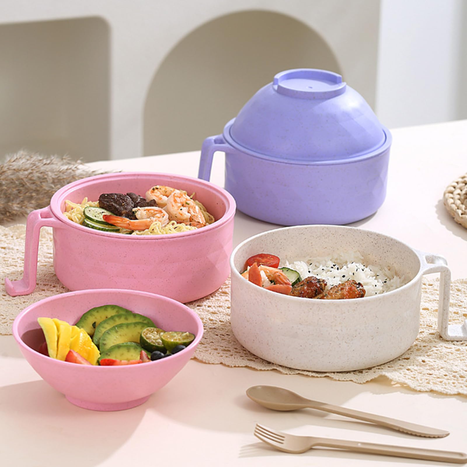 30oz Microwave Safe Ramen Noodle Bowl Set with Chopsticks & Spoon - BPA-Free, Durable & Leak-Proof - Perfect for College Dorm, Apartment, Office Lunch & Quick Meals (Purple)