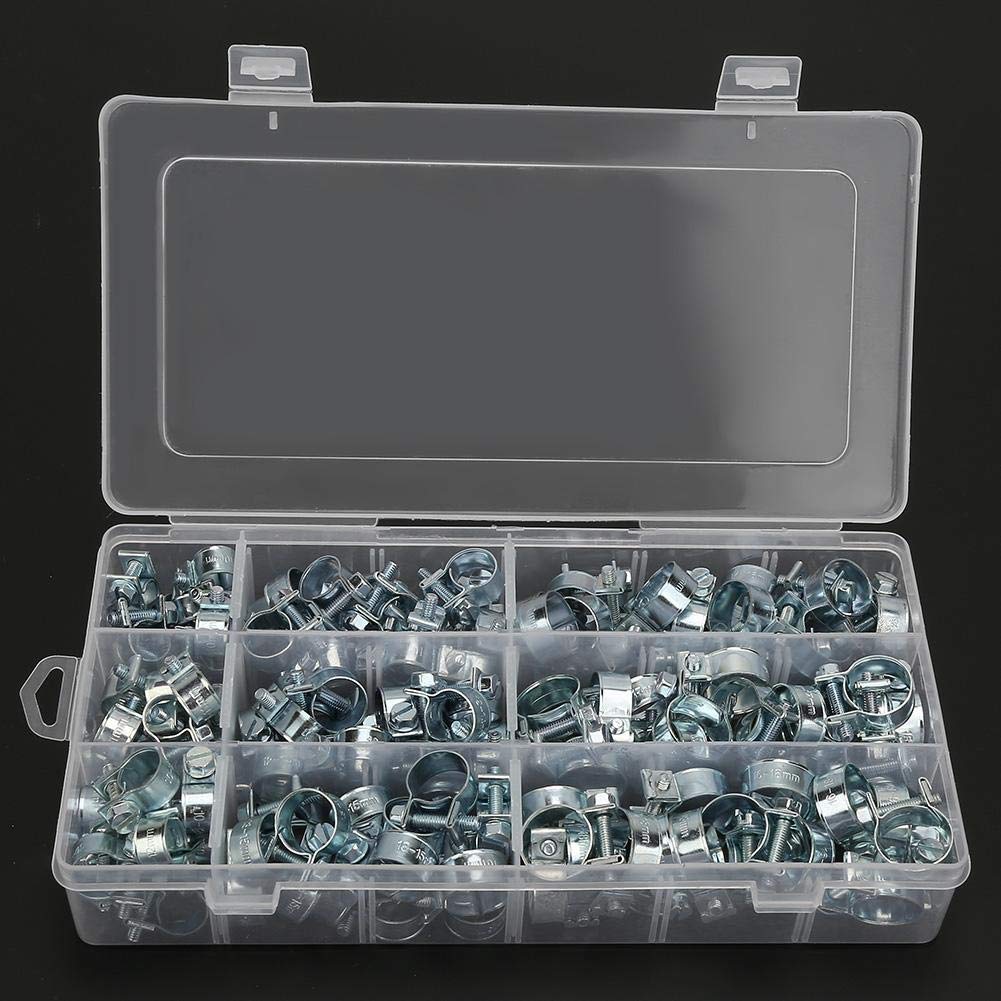 Premium Carbon Steel Hose Clamps - 135 Pcs Heavy Duty Pipe Clips Set with Wide Adjustment Range for Plumbing, Automotive & Workshop Tools | Ideal for Water Pipes, Fuel Lines & Industrial Applications