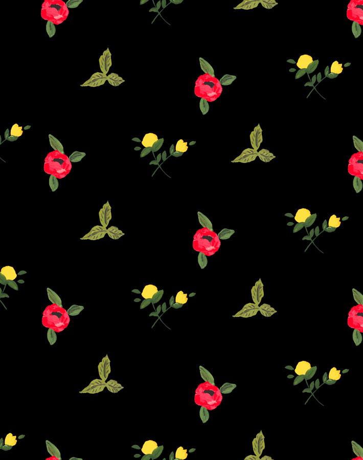 Grand Villa Garden Peel and Stick Wallpaper - Black Floral Design by Carly Beck for Living Room, Bedroom & Home Decor