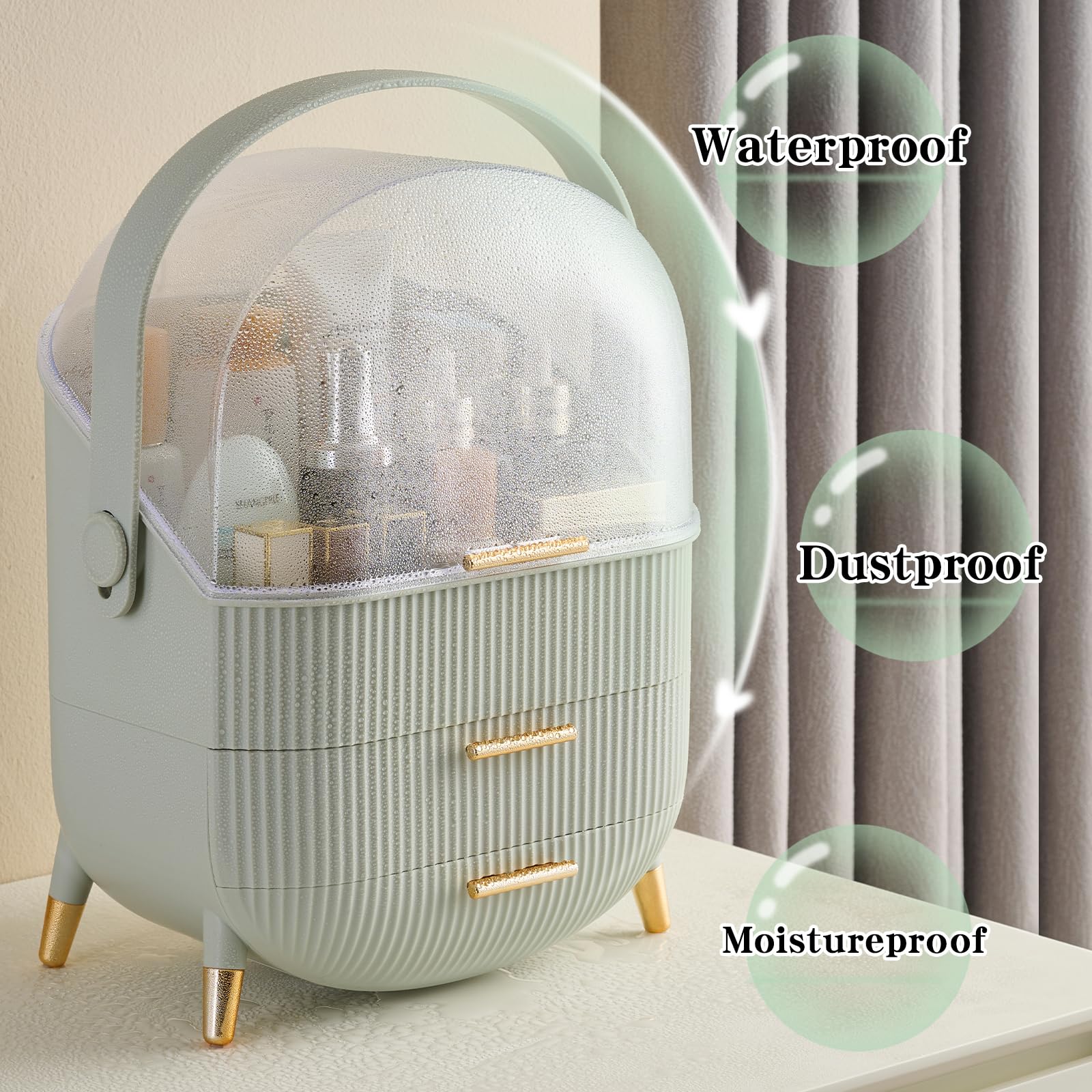 Makeup Organizer with Lid & Drawers - Vanity Cosmetic & Skincare Storage Case for Countertop, Bathroom, Dresser - Perfect Women's Gift for Home & Travel Organization