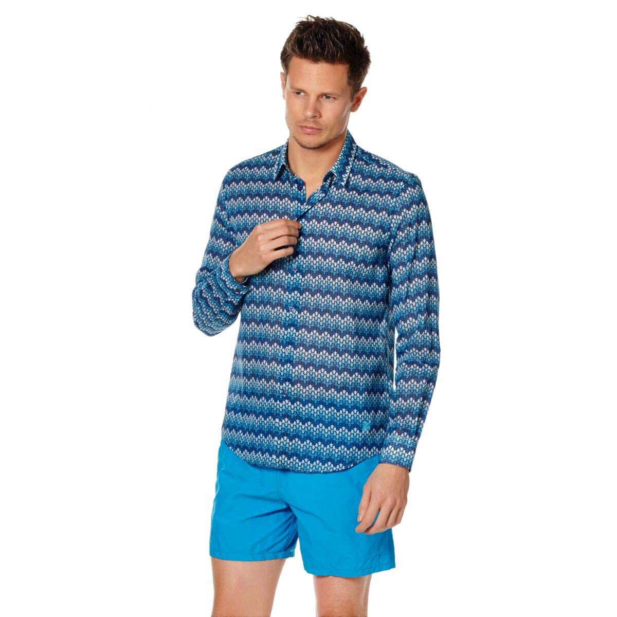 Vilebrequin Men's Cotton Herringbone Print Turtleneck Shirt - Casual & Stylish for Beach, Travel, and Everyday Wear