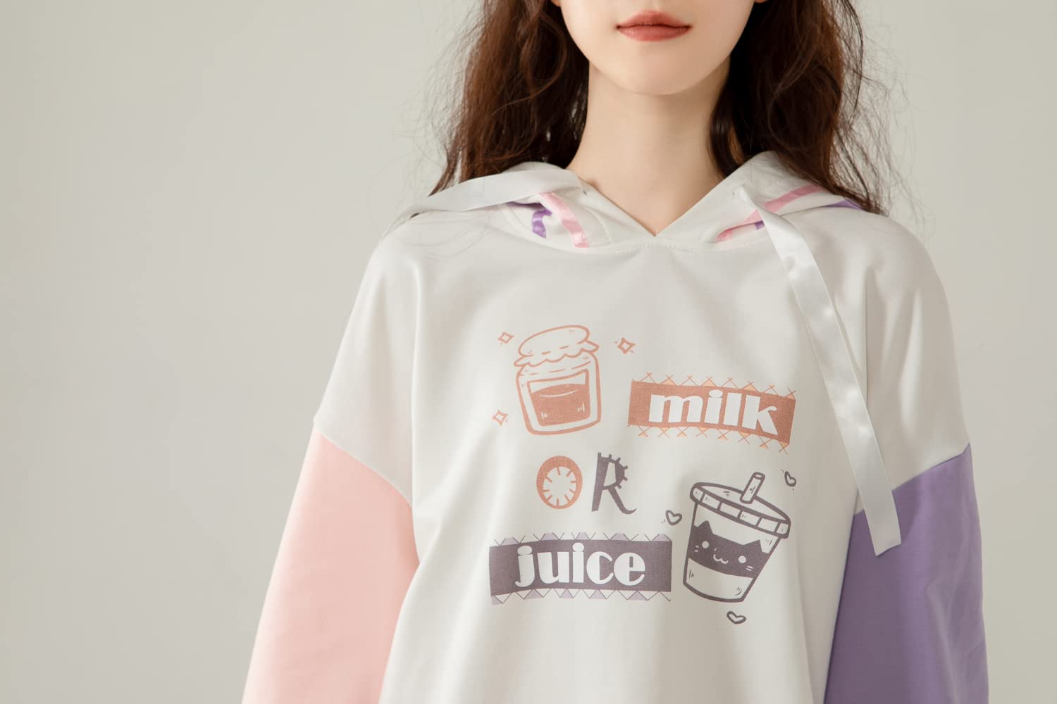 Cute Lolita Hoodie for Girls - Cartoon Patchwork Long Sleeve Top for Casual Wear