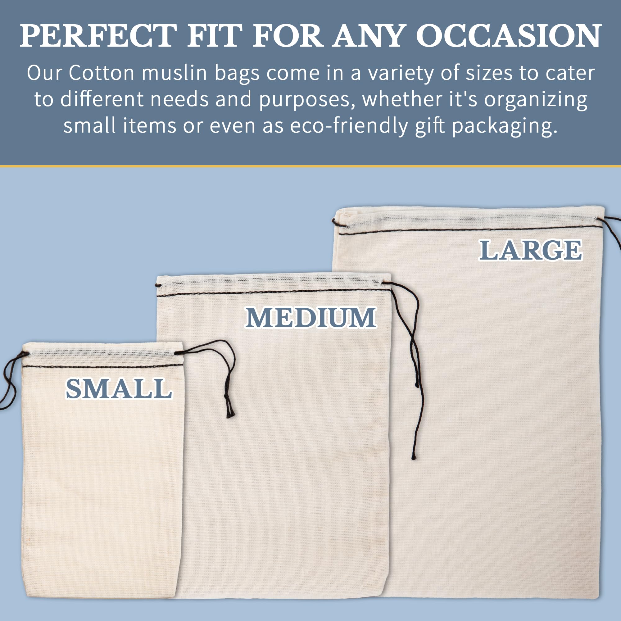 Premium 25-Pack 3x5 Inch Muslin Drawstring Bags - 100% Cotton Reusable Tea Bags & Jewelry Gift Pouches - Handmade in USA (Black Hem) - Perfect for Wedding Favors, Herbal Tea, Spice Storage & DIY Crafts