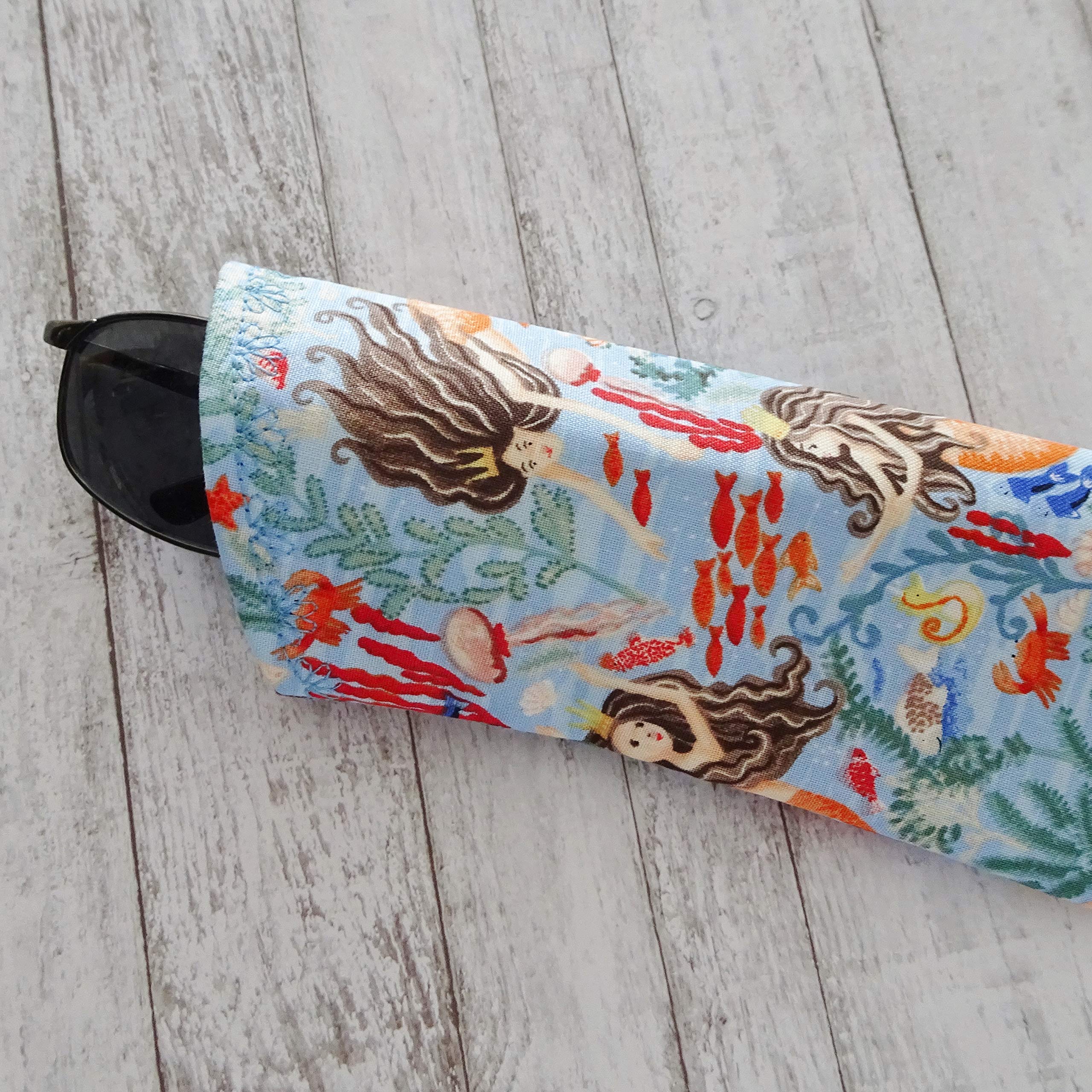 Mermaid Print Eyeglass Case - Soft Fabric Sunglasses Holder for Women & Men | Perfect for Travel, Work & Daily Use