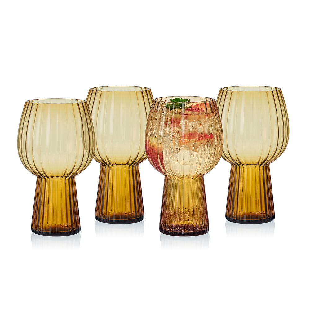 Phoebe Optic Amber Set of 4 Elegant Goblet Beverage Glasses - Perfect for Wine Tasting, Cocktail Parties & Home Bar Decor