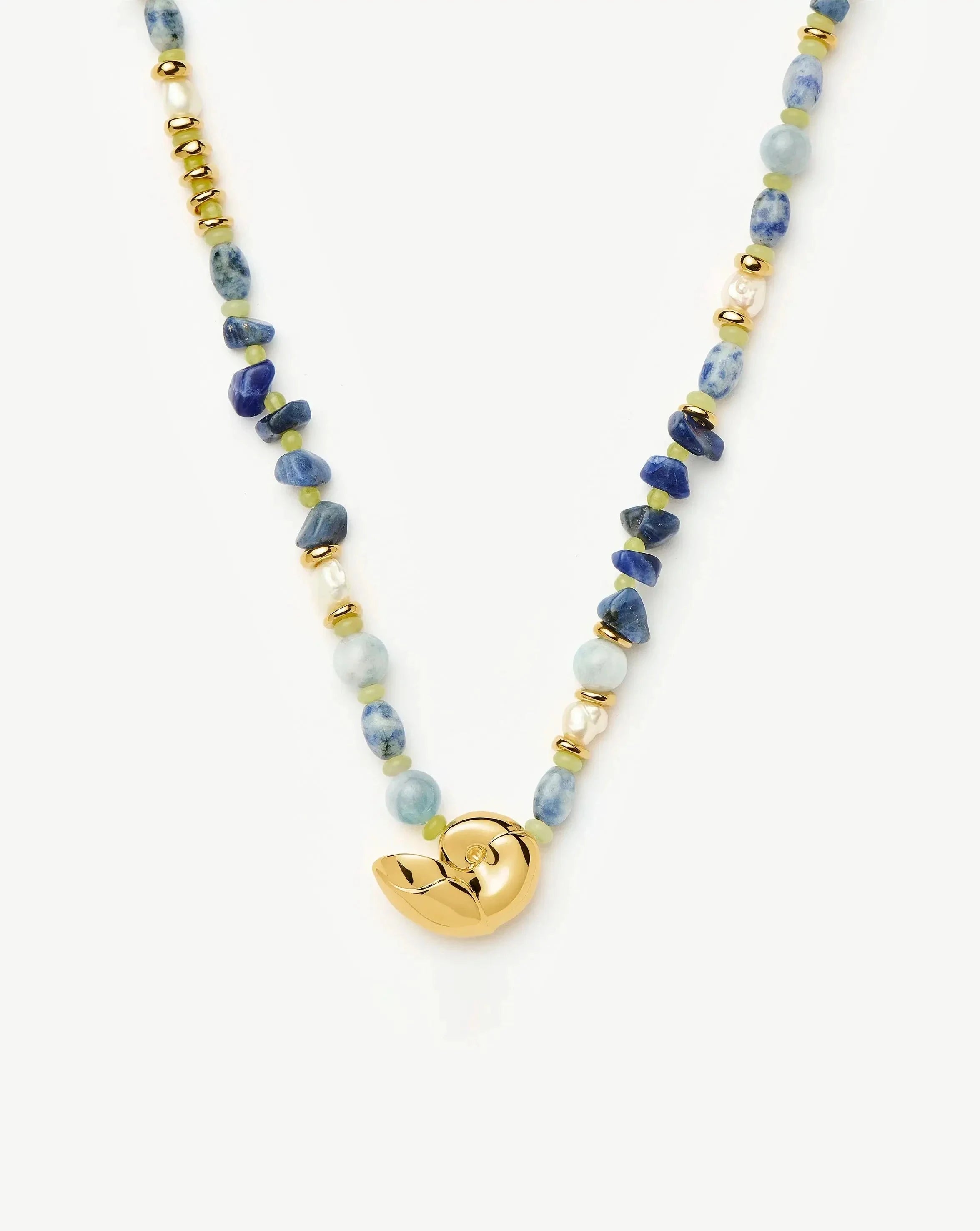 18k Gold Plated Multi Gemstone Shell Statement Beaded Necklace for Women - Elegant Boho Jewelry for Beach Parties, Weddings & Everyday Wear