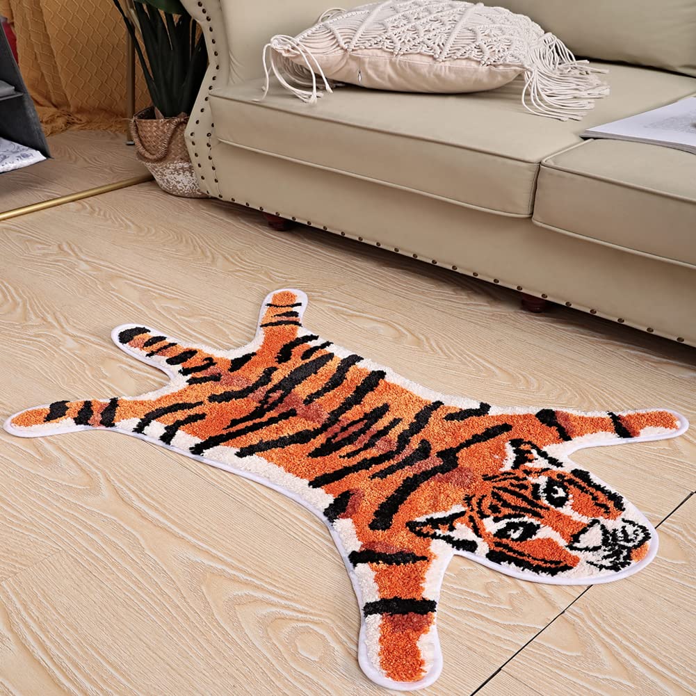 Non-Slip Tiger Bath Mat - 22x34 Inch Orange Shower Rug for Bathroom & Playroom