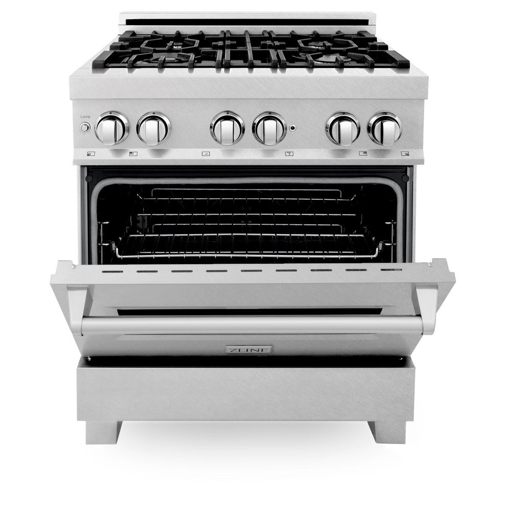 ZLINE 30-inch Stainless Steel Kitchen Package - Dual Fuel Range, Ducted Range Hood & Dishwasher for Modern Home Cooking & Entertaining
