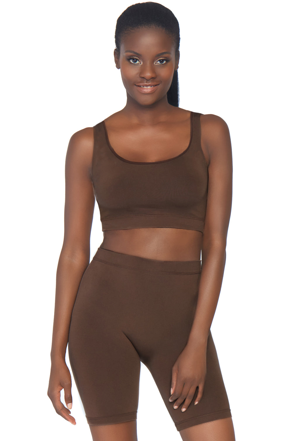 Women's Naked Crop Tank Top & High Waist Bike Shorts Set - Workout, Yoga, Gym, Running & Casual Wear