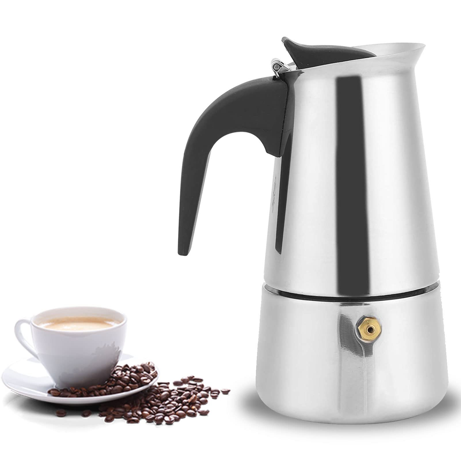 OUKENS 4-Cup Stovetop Espresso Maker - 200ml Italian Moka Pot Coffee Maker, Stainless Steel Percolator for Home & Kitchen - Perfect for Espresso, Camping & Gifts | Induction Compatible Coffee Kettle