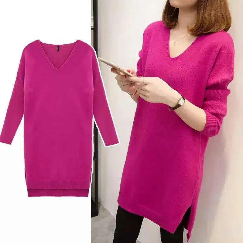 Women's Oversized V-Neck Sweater - Soft & Cozy Knit Pullover for Casual Wear, Layering & Fall Fashion