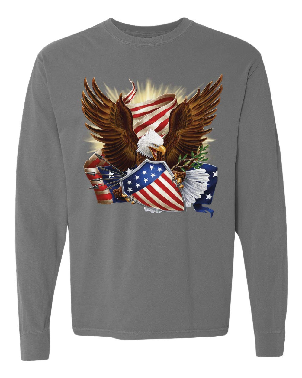 Eagle American Flag USA Patriotic Long Sleeve T-Shirt - Vintage Washed Look, Comfortable Cotton Shirt for Men & Women - Perfect for 4th of July, Memorial Day, and Everyday American Pride
