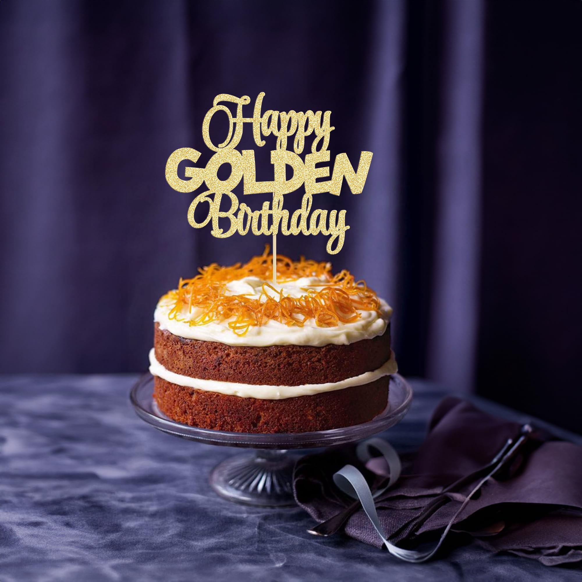 Golden Birthday Cake Topper for 1st, 10th, 15th, 18th, 21st, 25th, 30th, 40th, 50th, 60th, 70th, 80th, 90th & 100th Birthday Celebrations - Elegant Party Decorations for Milestone Birthdays, Anniversaries & Special Occasions