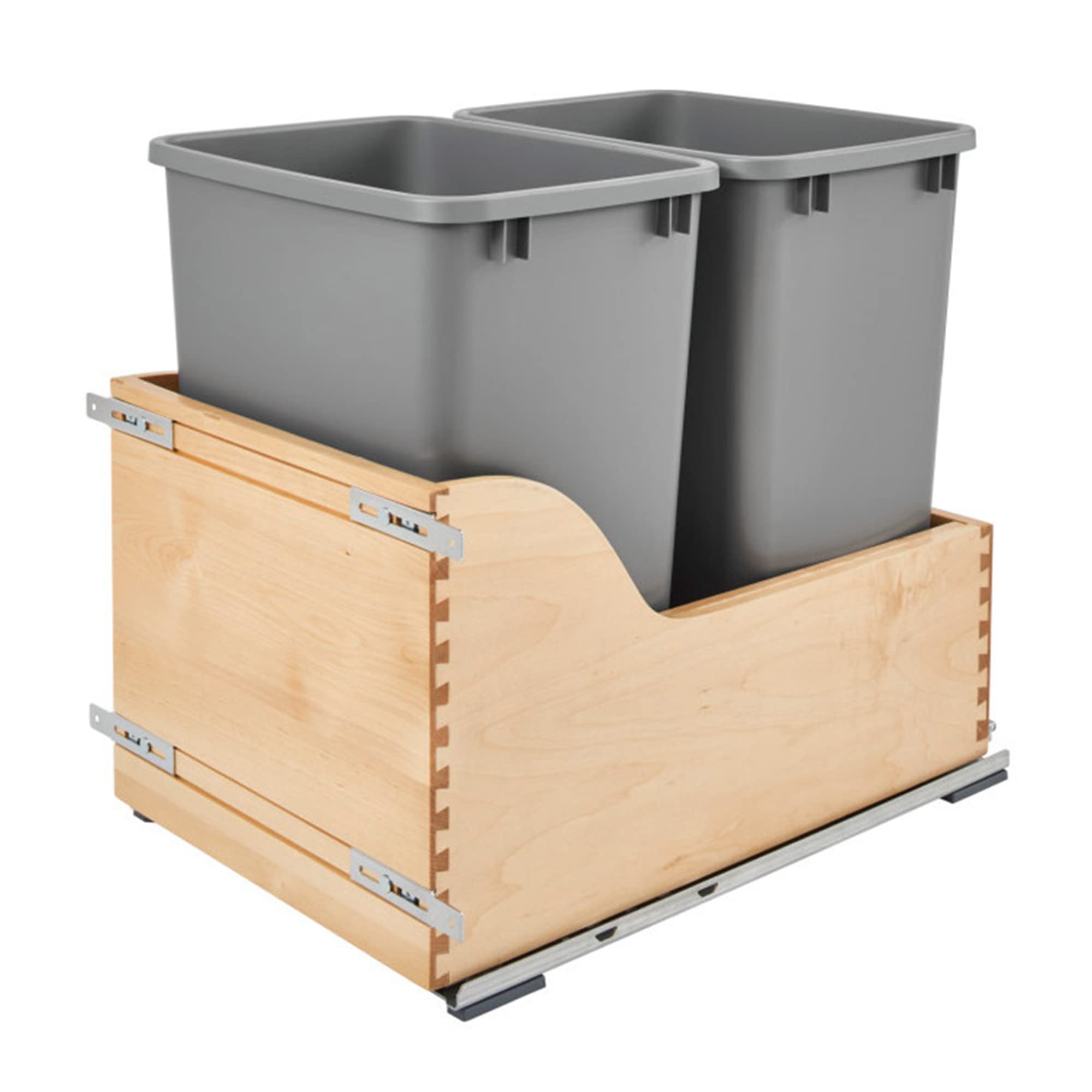 Rev-A-Shelf 35 Qt Pull Out Trash Can for Kitchen Cabinets - Undermount Soft-Close Slides, Bottom Mounted, Silver (4WCSC-1835DMND-2) - Perfect for Organized Kitchen Waste Disposal