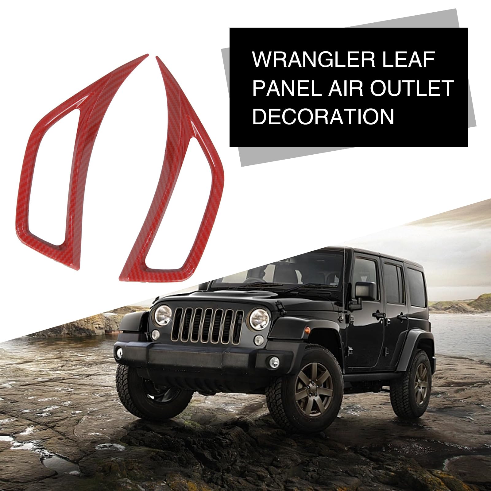 Fogfar 2PCS ABS Car Fender Air Vent Cover Trim Strip - Carbon Fiber Red Wheel Arch Side Air Outlet Patch for 2018-2021 Jeep Wrangler JL & Gladiator JT | Off-Road Protection & Style Upgrade