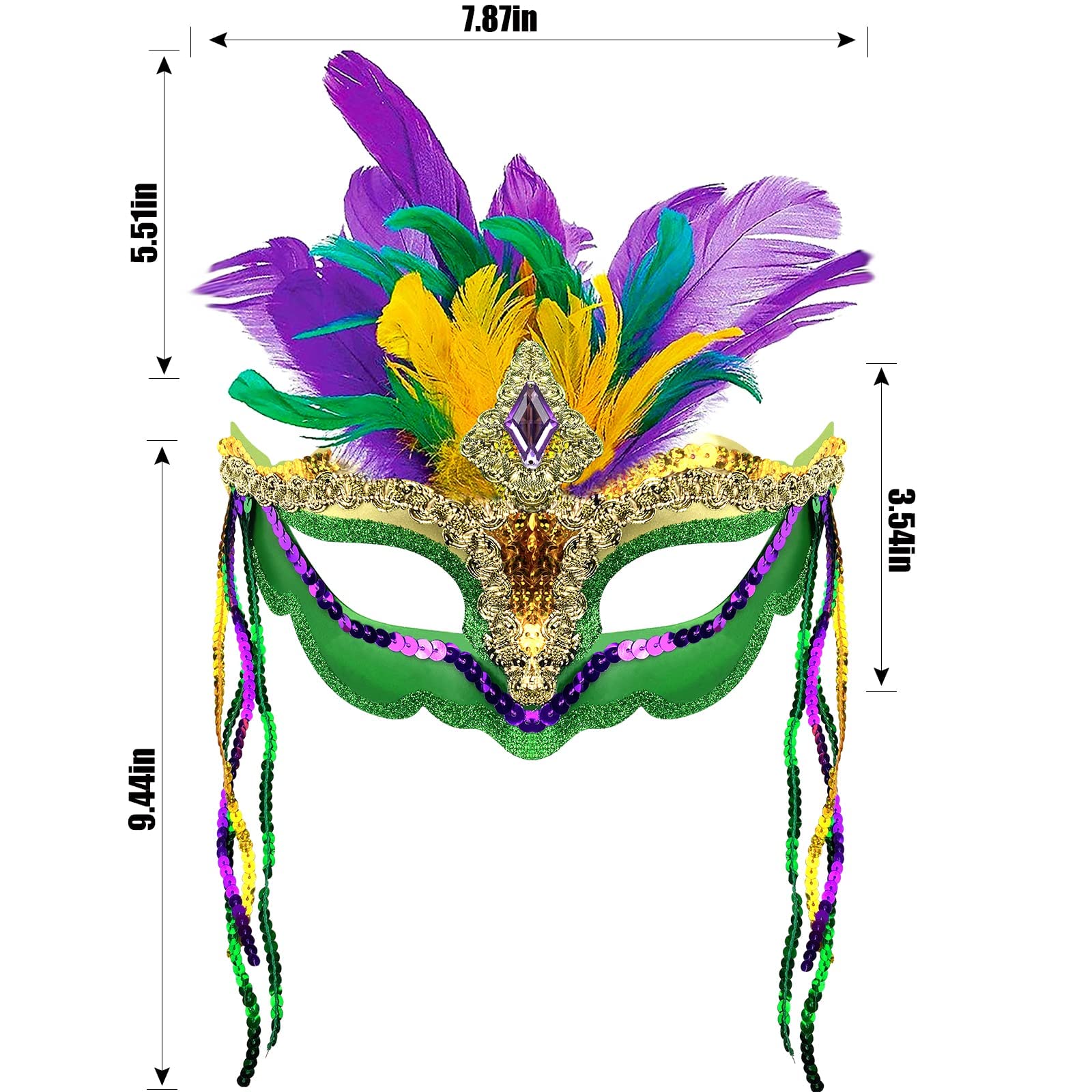 QLINLEAF Mardi Gras Mask - Feather Masquerade Venetian Carnival Mask for Women, Halloween Costume Accessory, Cosplay Party Mask - Perfect for Mardi Gras Balls, Venetian Carnivals, Halloween Parties & Costume Events