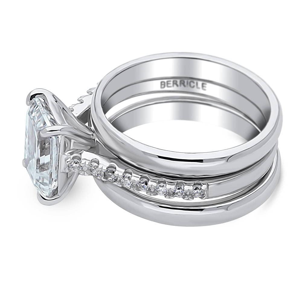 BERRICLE 2.6 Carat Emerald Cut Cubic Zirconia Sterling Silver Engagement Ring Set for Women - Rhodium Plated Wedding Band, Size 4-10 | Perfect for Proposals, Anniversaries & Special Occasions