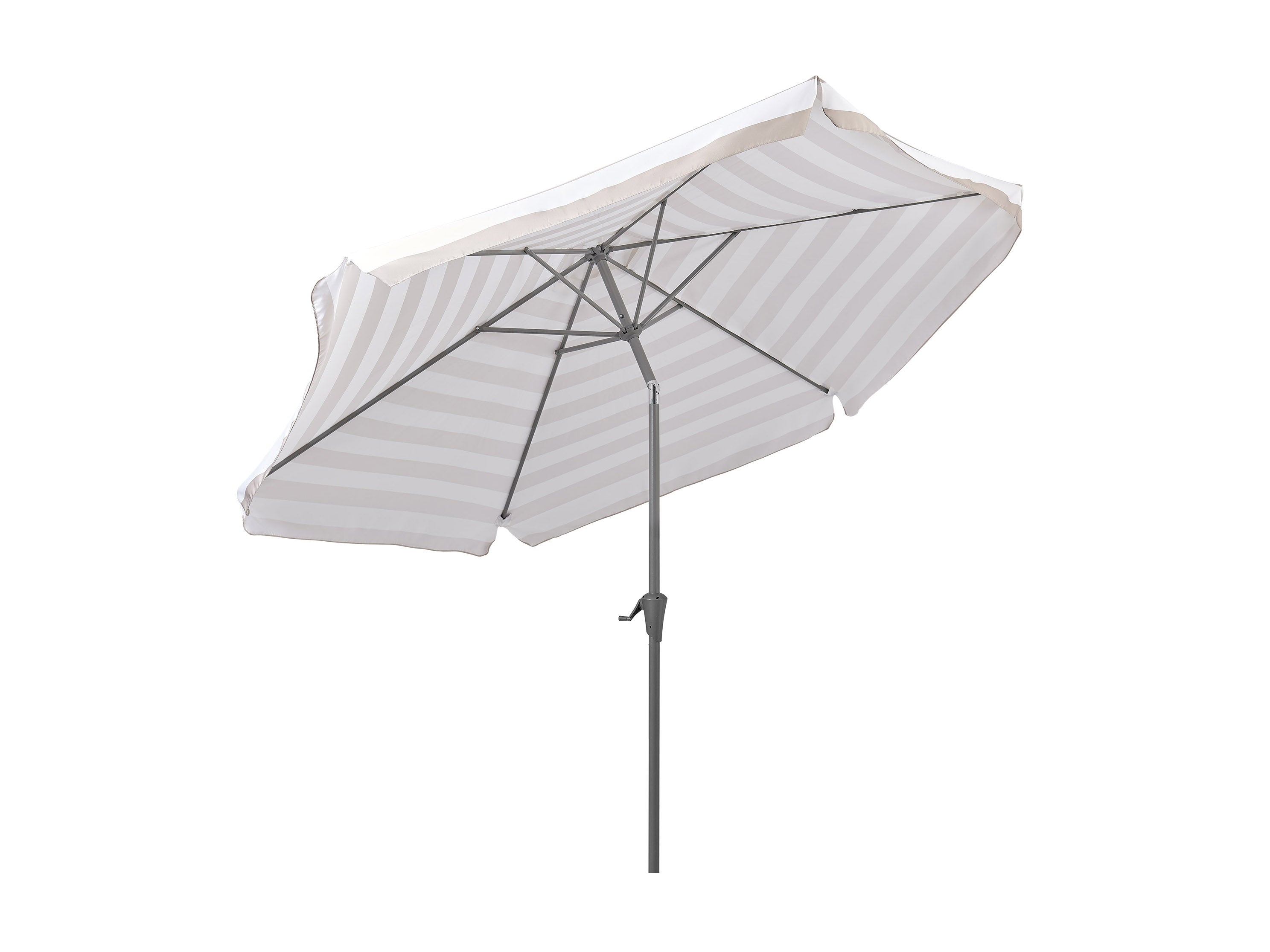 10ft Round Taupe and White Striped Patio Umbrella - Outdoor Sun Shade for Pool, Garden, Deck, and Backyard Relaxation