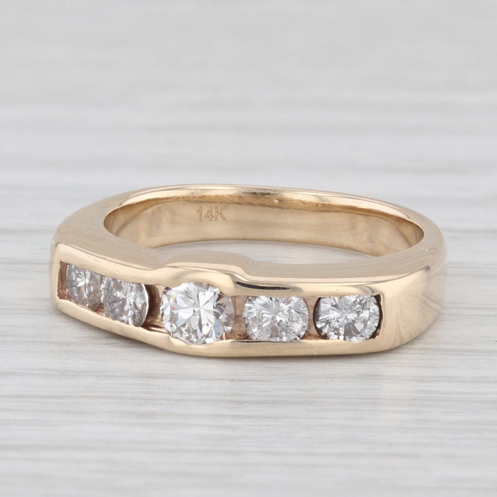 0.61ctw Diamond 5 Stone Wedding Band Ring in 14K Yellow Gold, Size 4.75 - Perfect for Engagement, Anniversary & Special Occasions