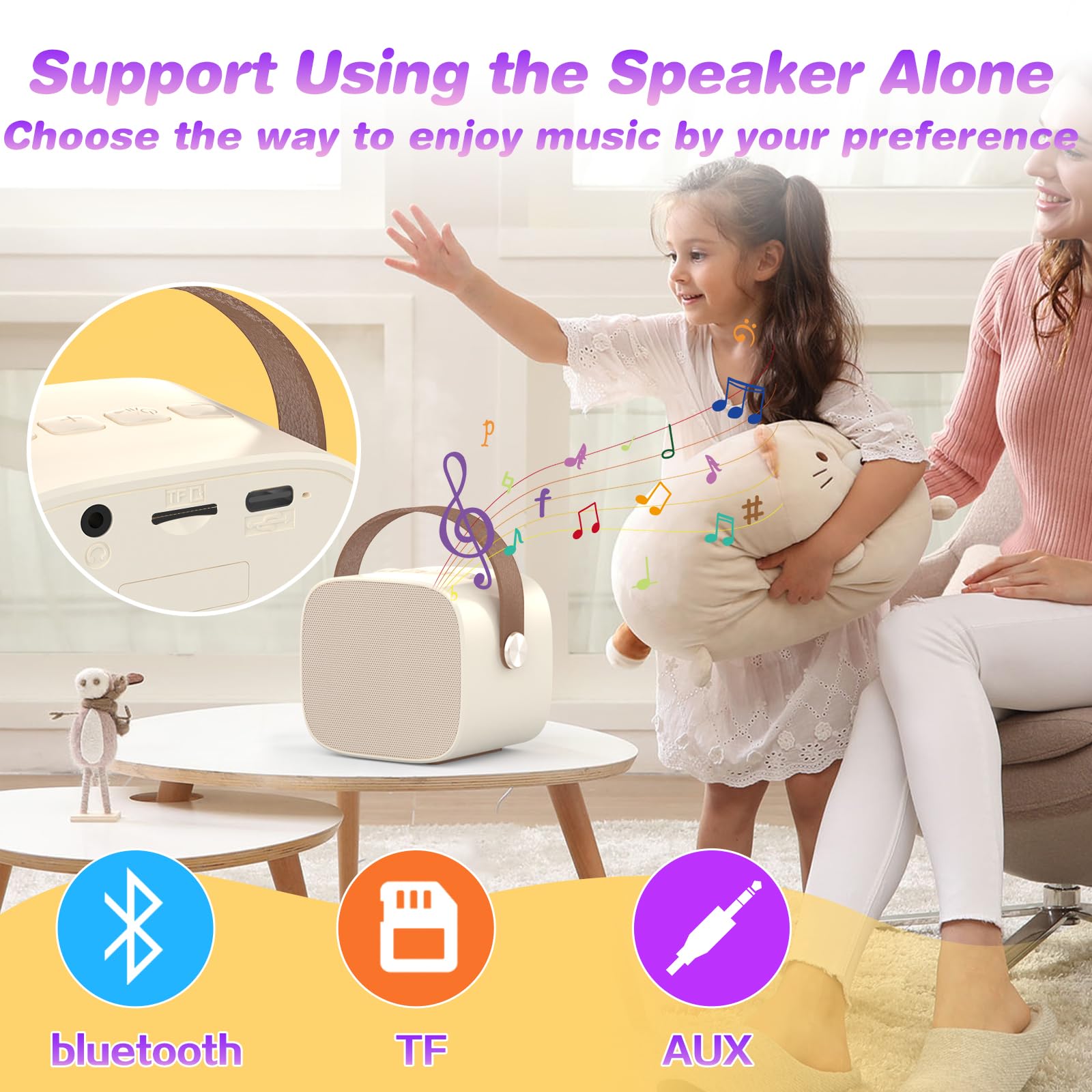 Portable Bluetooth Karaoke Machine with 2 Wireless Microphones - Mini Speaker for Kids & Adults, Fun Singing Toy for Christmas & Birthday Gifts (Ages 3-12) - Perfect for Home Parties, Travel & Family Entertainment