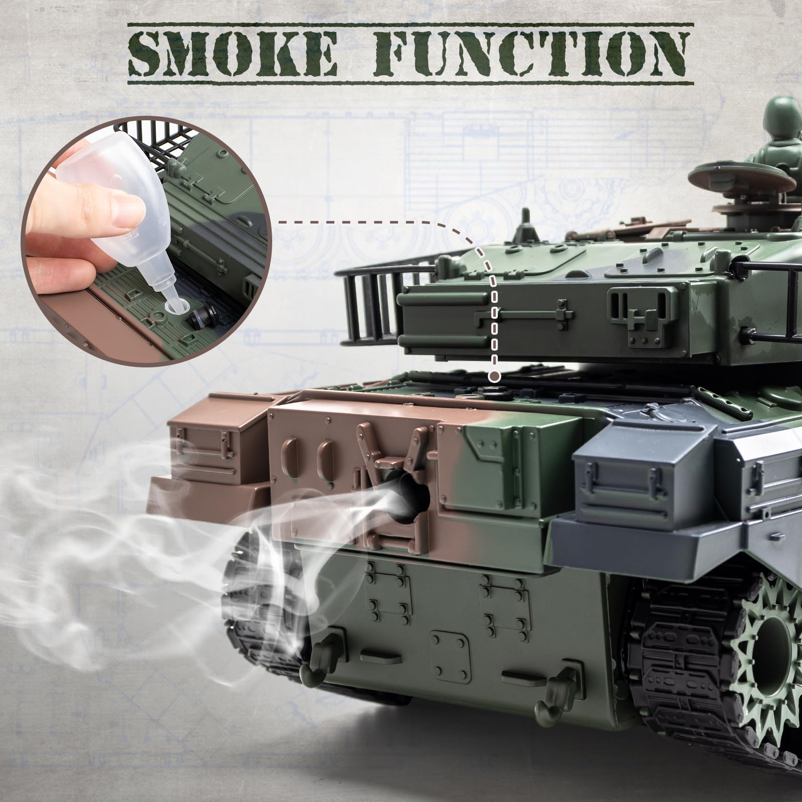 1:18 Scale RC Tank - 2.4Ghz Remote Control M60 Military Tank Toy with Smoke, Light & Sound Effects | 15-Channel Battle Tank with BBS & Water Bomb Launcher | Army Toy for Adults & Kids | Perfect for Outdoor Play, Battle Simulation & Collecting