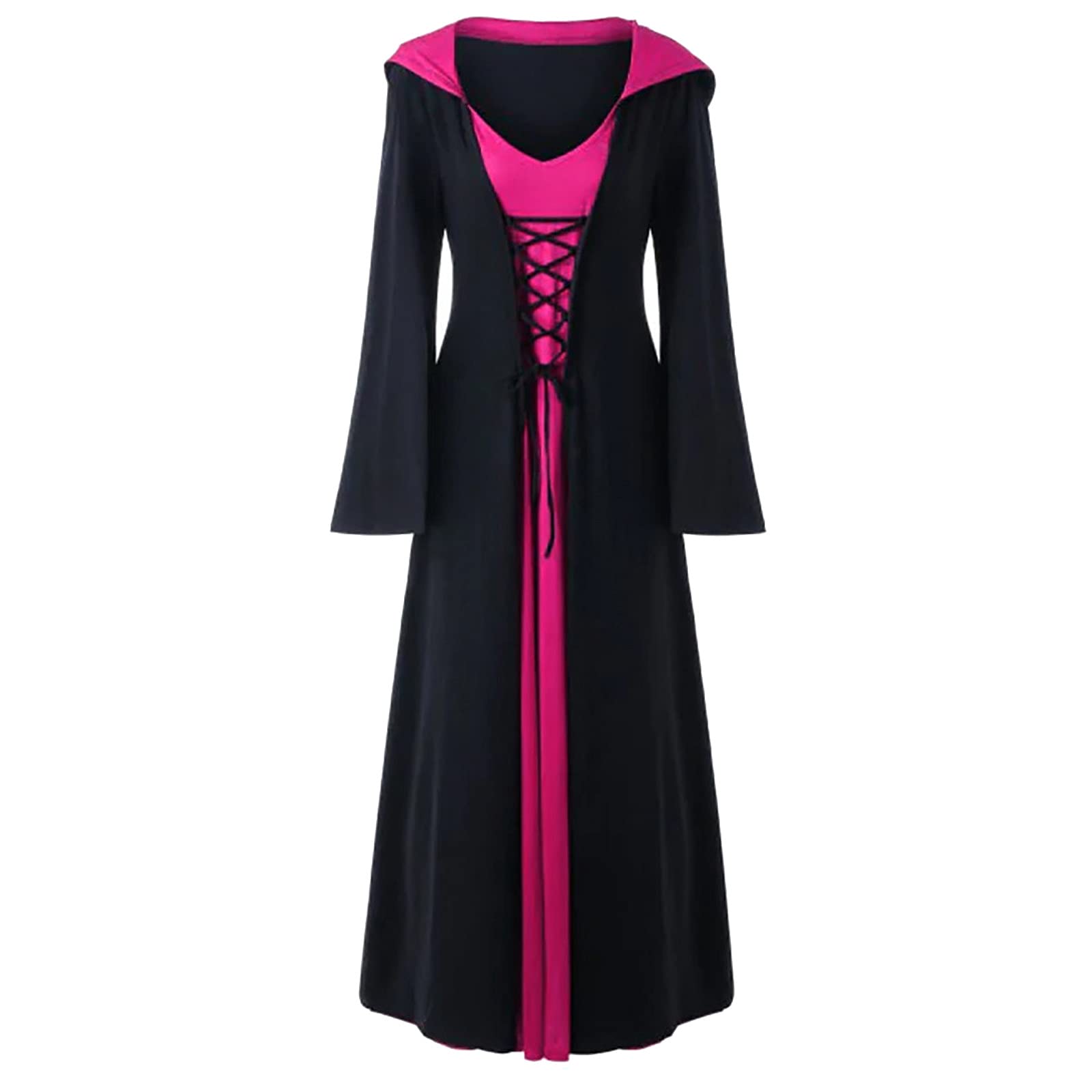 Plus Size Christmas Women's Dress - Elegant Lace Up Hooded Patchwork Long Sleeve Summer Dress for Tall Women | Perfect for Holiday Parties, Family Gatherings & Festive Occasions