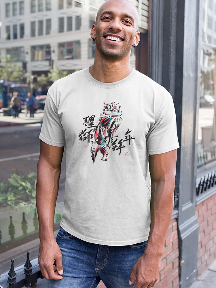Smartprints Chinese Lion Dance Watercolor T-Shirt for Men - Stylish Graphic Tee for Casual Wear, Street Fashion & Cultural Events