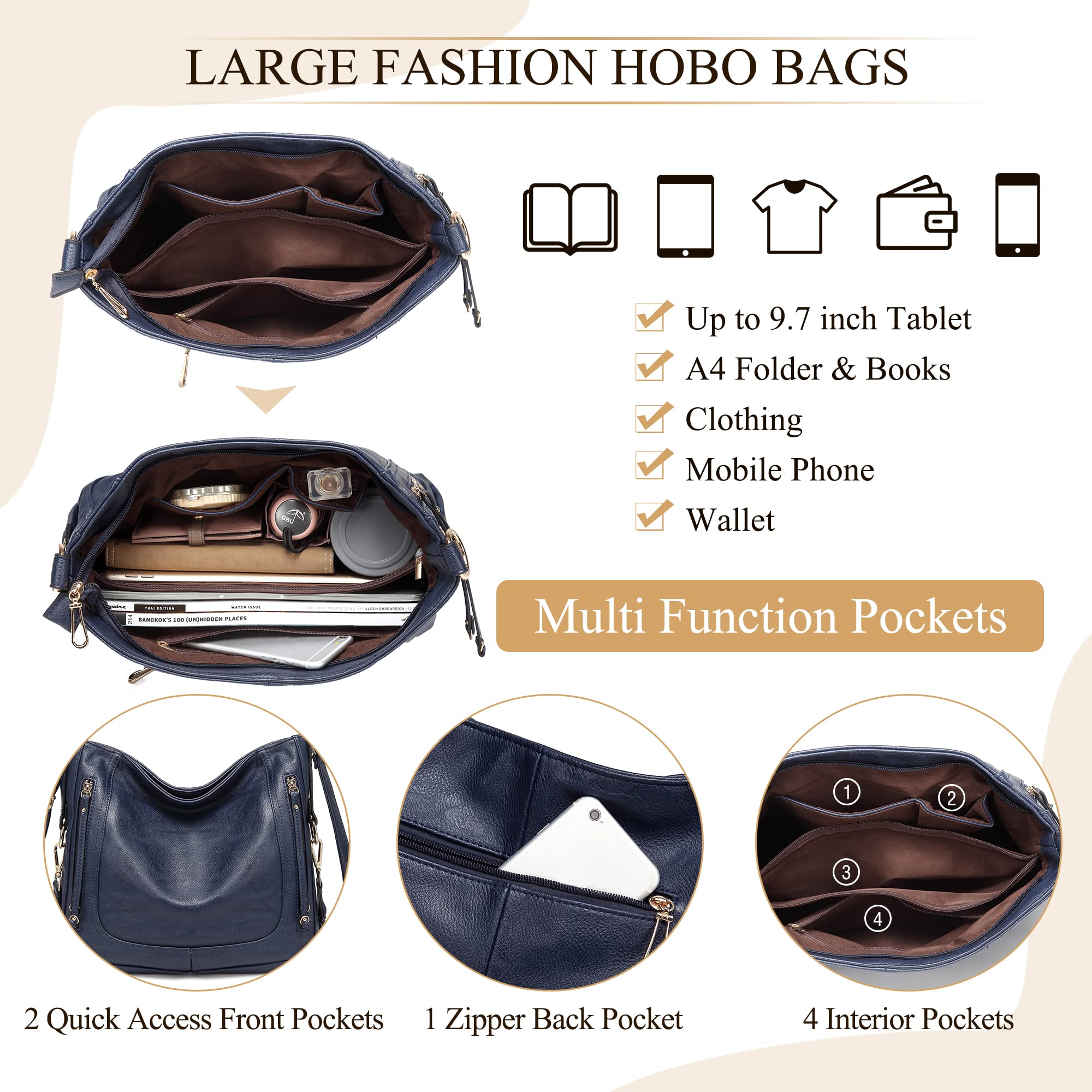 **Kasqo Vegan Leather Hobo Bags for Women - Large Fashion Shoulder Purse, Satchel & Tote Handbags - Perfect for Work, Travel & Everyday Use**