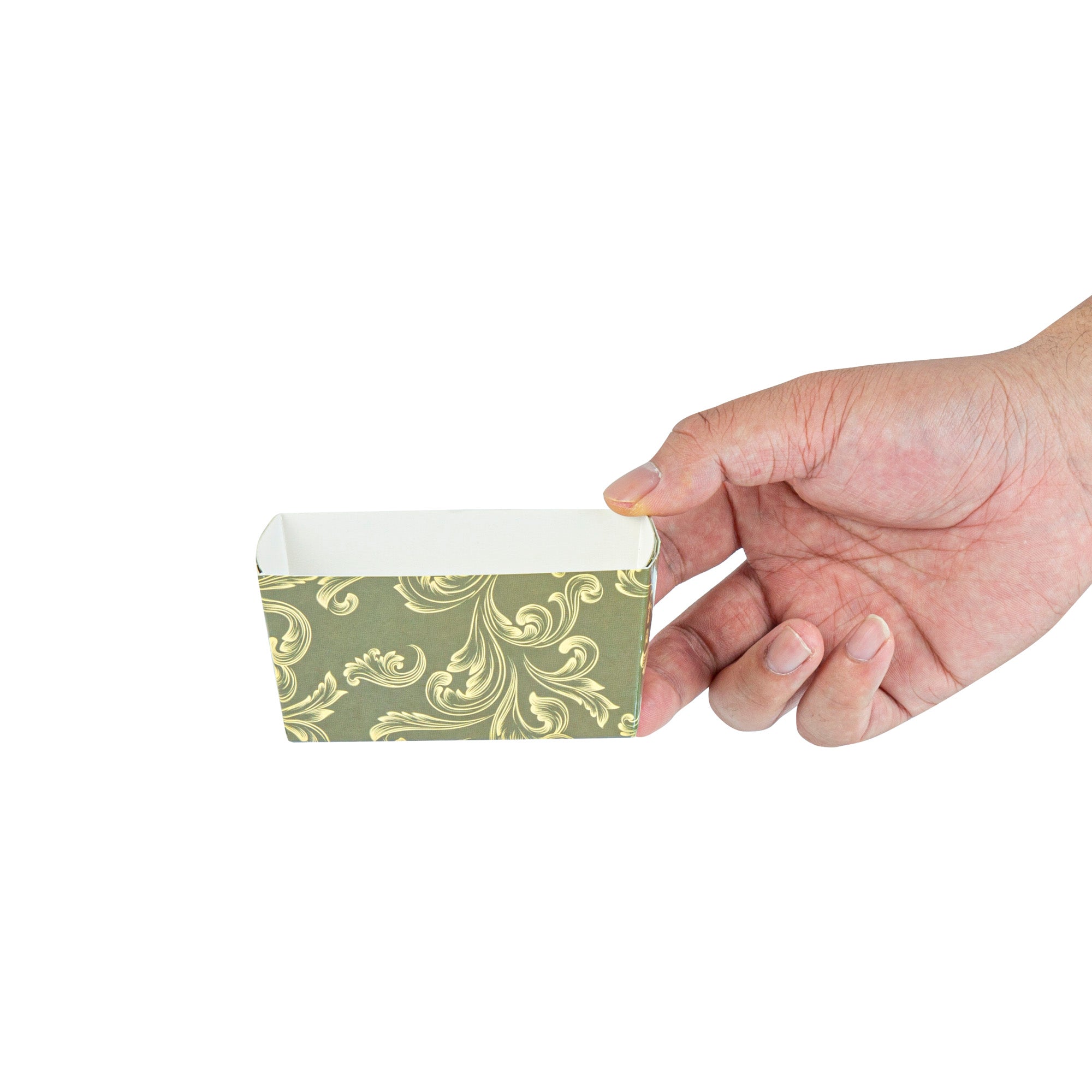 Bake Tek 9 oz Dark Green Vintage Floral Paper Mini Loaf Pans - Greaseproof Baking Cups (4