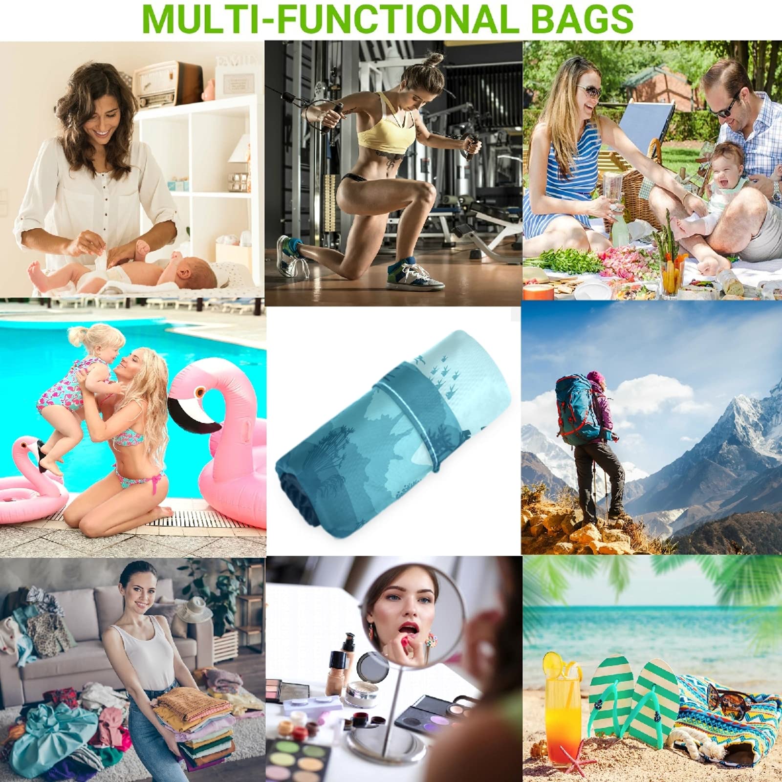 Visesunny 2-Pack Waterproof Wet Bags with Zipper Pockets - Reusable Swim Diaper Bag for Beach, Pool, Gym & Travel - Machine Washable Storage for Wet Swimsuits, Dirty Clothes & Baby Essentials - Perfect for Daycare, Stroller & Outdoor Activities