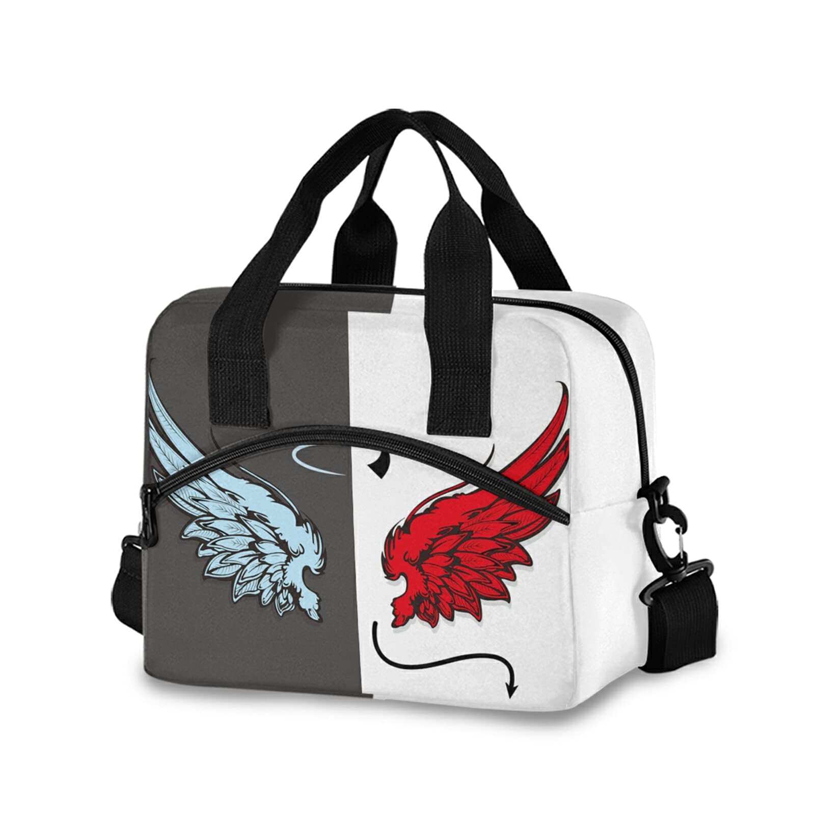 Hand Drawn Angel & Devil Wings Insulated Lunch Bag - Reusable Tote Lunch Box for Women & Men - Perfect for Work, School, Picnics & Outdoor Activities