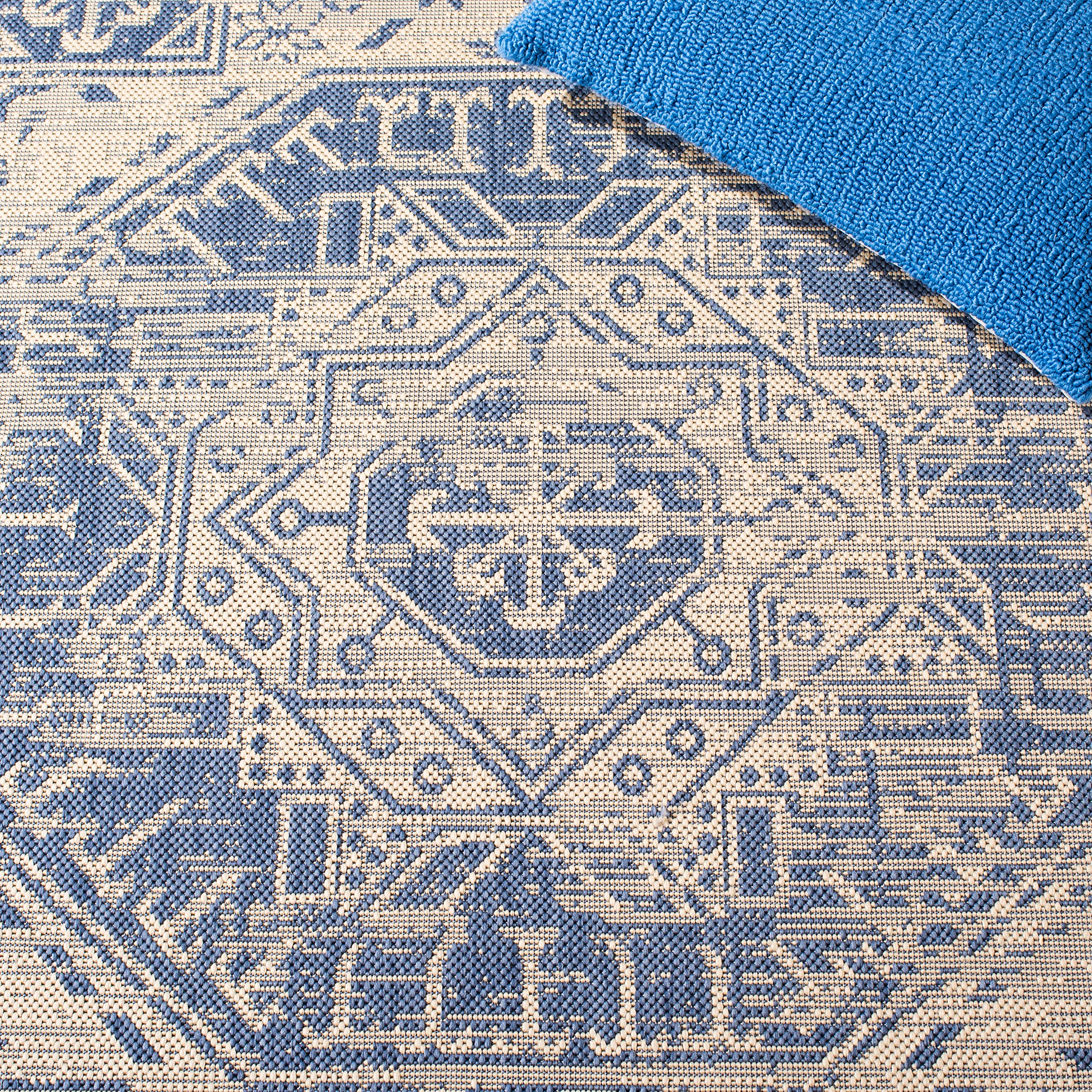 SAFAVIEH Courtyard Collection 8' x 11' Beige and Blue Indoor Outdoor Waterproof Rug - Easy to Clean, Stain Resistant Area Rug for Patio, Backyard, Mudroom, Deck, and Poolside Use