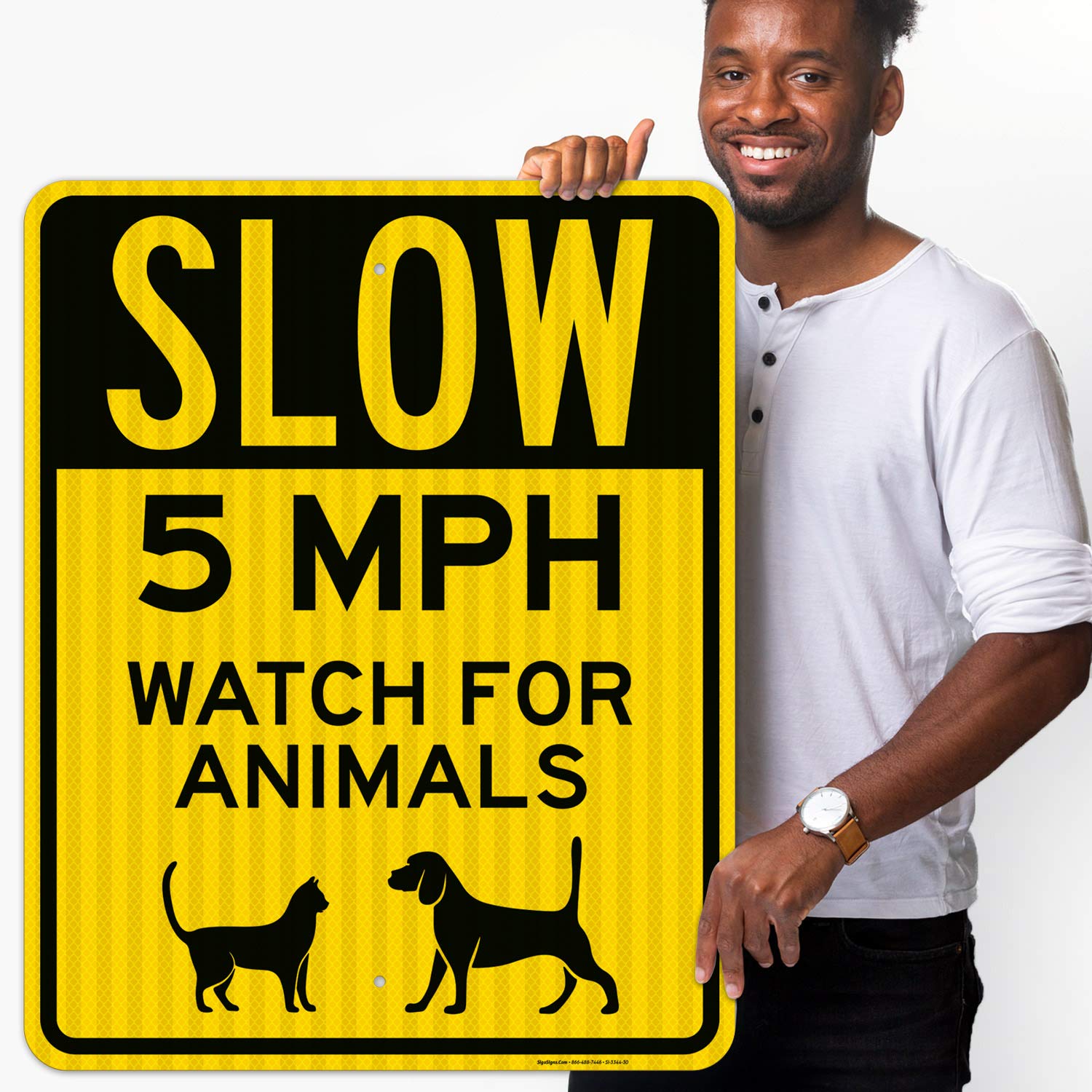 Slow 5 MPH Watch for Animals Sign - 24x30 Inches Reflective Traffic Sign | 3M EGP .080 Aluminum, Fade Resistant | Indoor/Outdoor Use, Made in USA | Perfect for School Zones, Residential Areas & Wildlife Crossings