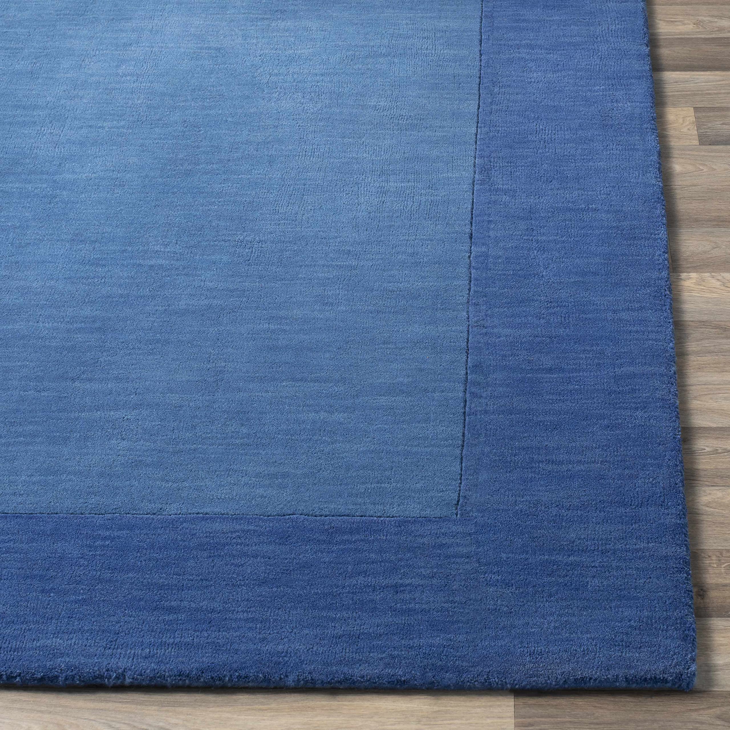Premium Hauteloom Macedon Wool Area Rug for Living Room & Bedroom - Solid Blue with Border - 6' x 9' - Soft & Durable - Perfect for Cozy Home Decor, Family Gatherings and Relaxing Spaces