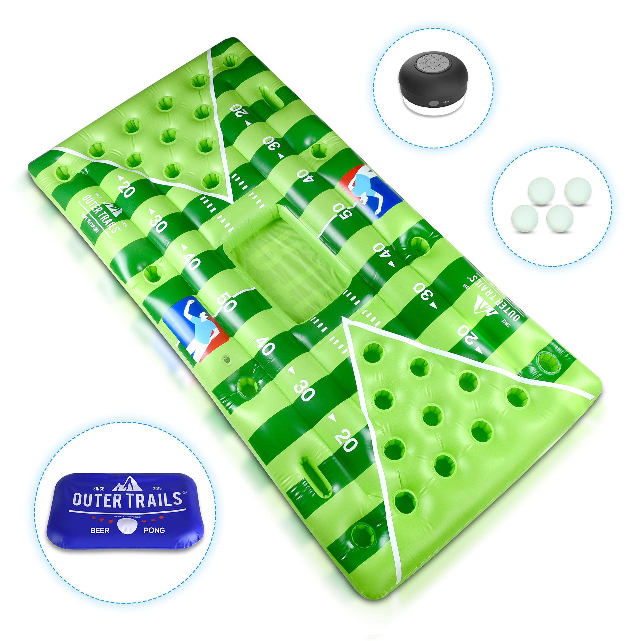 Inflatable Beer Pong Table with Built-in WiFi Speaker, 4 Glow-in-the-Dark Balls & Removable Cooler Cover - Perfect for Pool Parties, Beach Games & Backyard BBQs