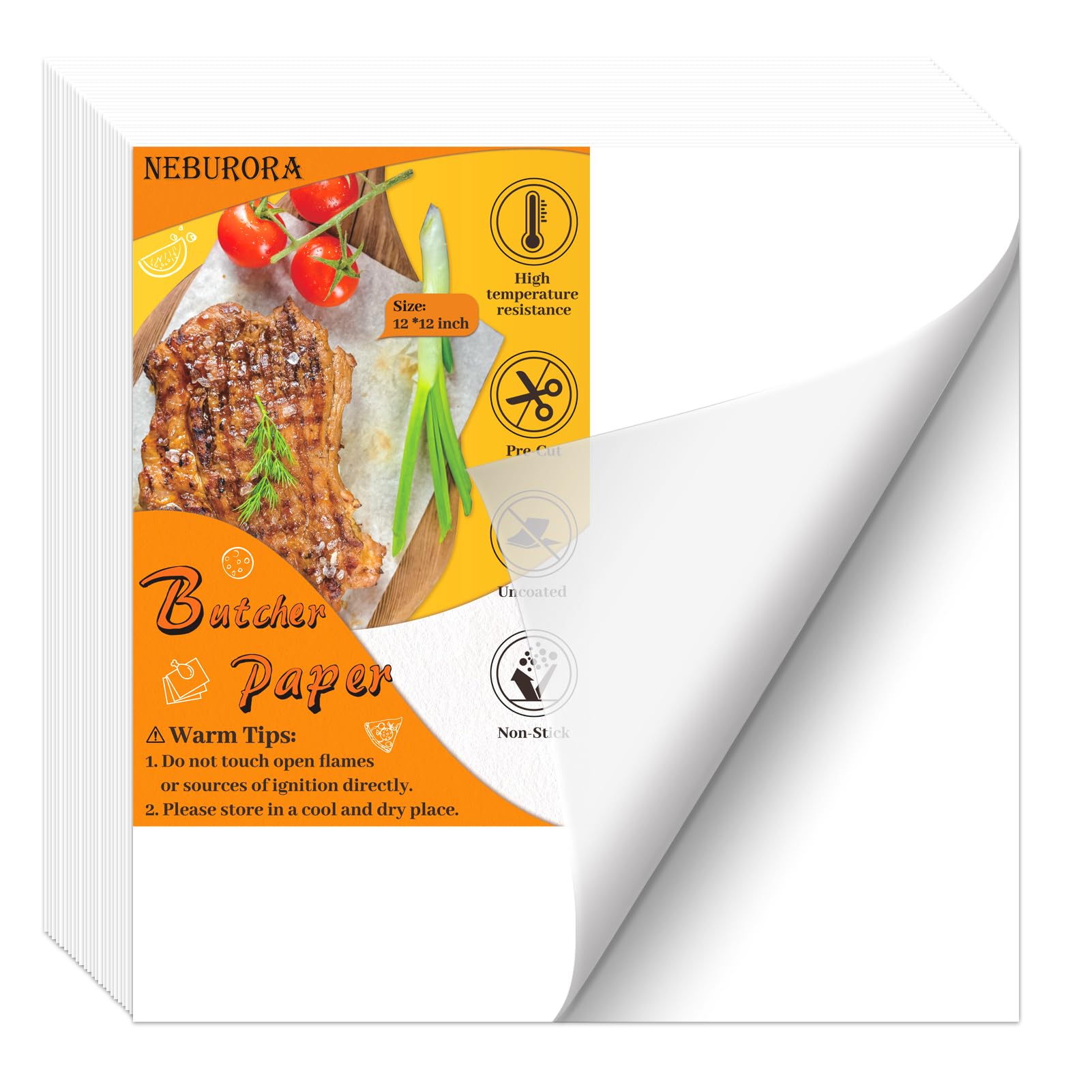 NEBURORA 120 Pcs White Butcher Paper 12x12 Inch - Unwaxed Precut Square Wrapping Paper for Sublimation, Smoking Meats, BBQ, Food Packaging & Crafts | Bulk Disposable Butcher Paper Sheets for Restaurants, Catering & Home Use