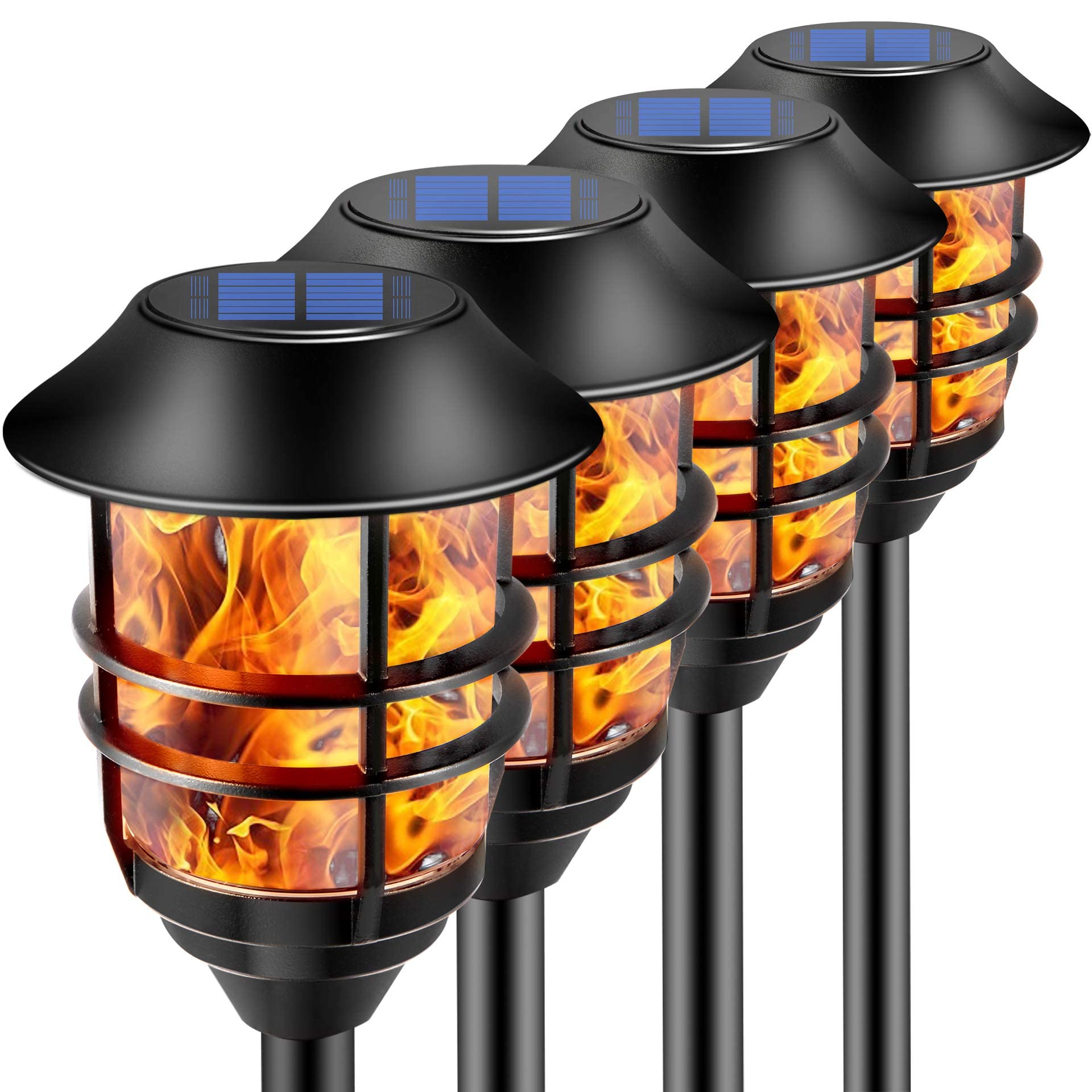 ZOOHAR 4-Pack Extra-Tall Solar Torch Lights with Flickering Flame - Waterproof Stainless Steel Pathway Lighting for Garden, Yard & Outdoor Decor - Auto On/Off Solar Powered - Perfect for Patio, Walkway & Landscape Lighting