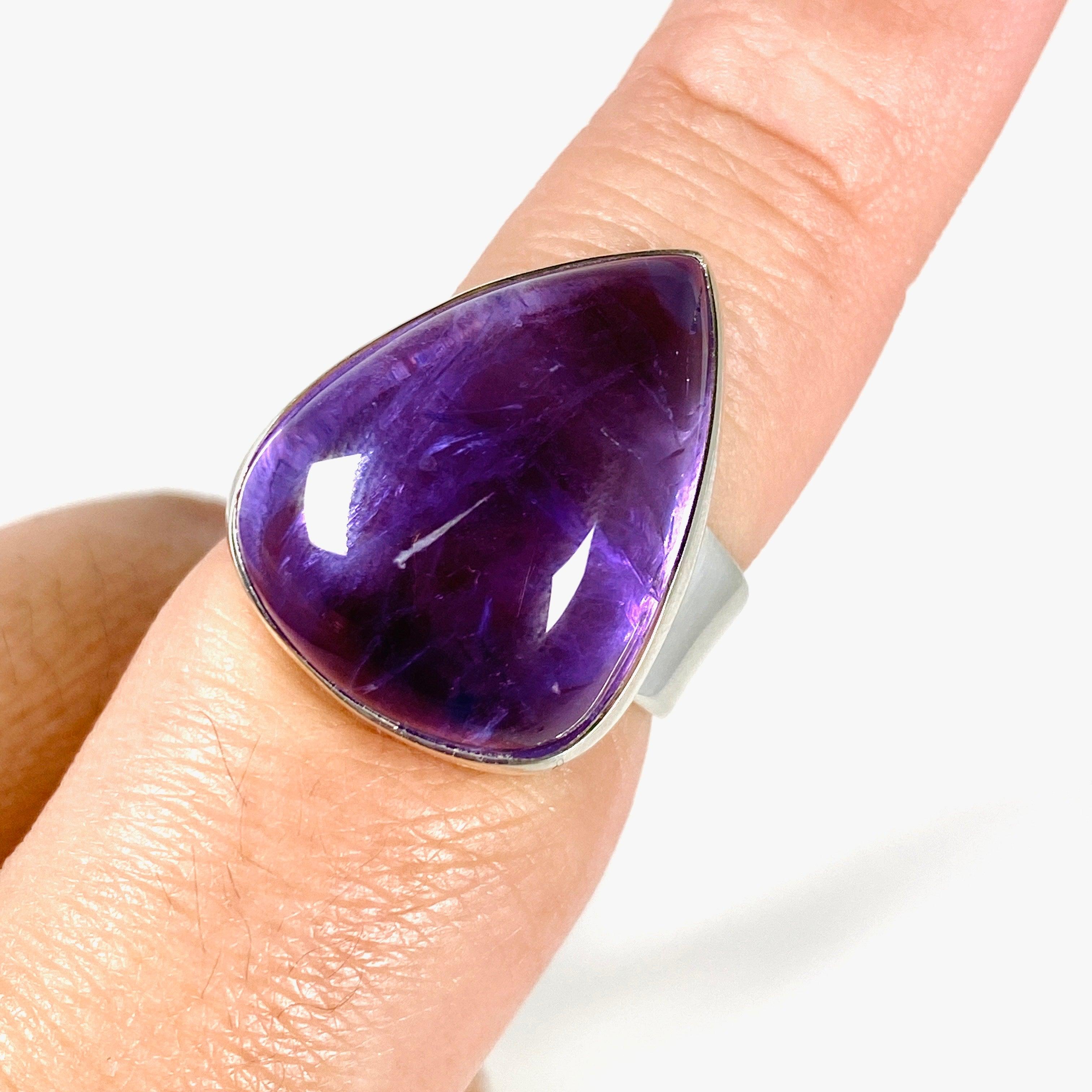 Amethyst Teardrop Ring Size 8 KRGJ2958 - Elegant Purple Gemstone Jewelry for Women, Perfect for Weddings, Parties & Gifts