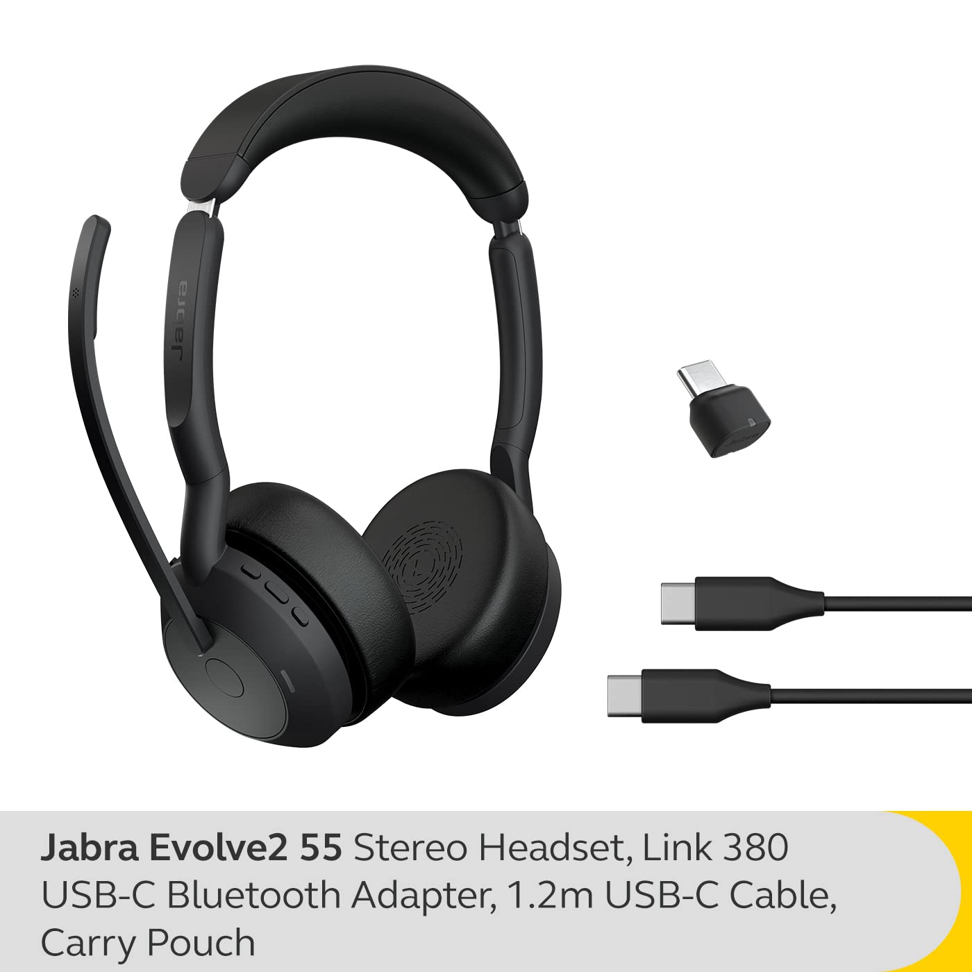 Jabra Evolve2 55 Wireless Stereo Headset with Active Noise Cancelling (ANC), Air Comfort Technology & Noise-Cancelling Microphones - Compatible with Zoom, Google Meet & UC Platforms - Black - Perfect for Remote Work, Online Meetings & Office Use