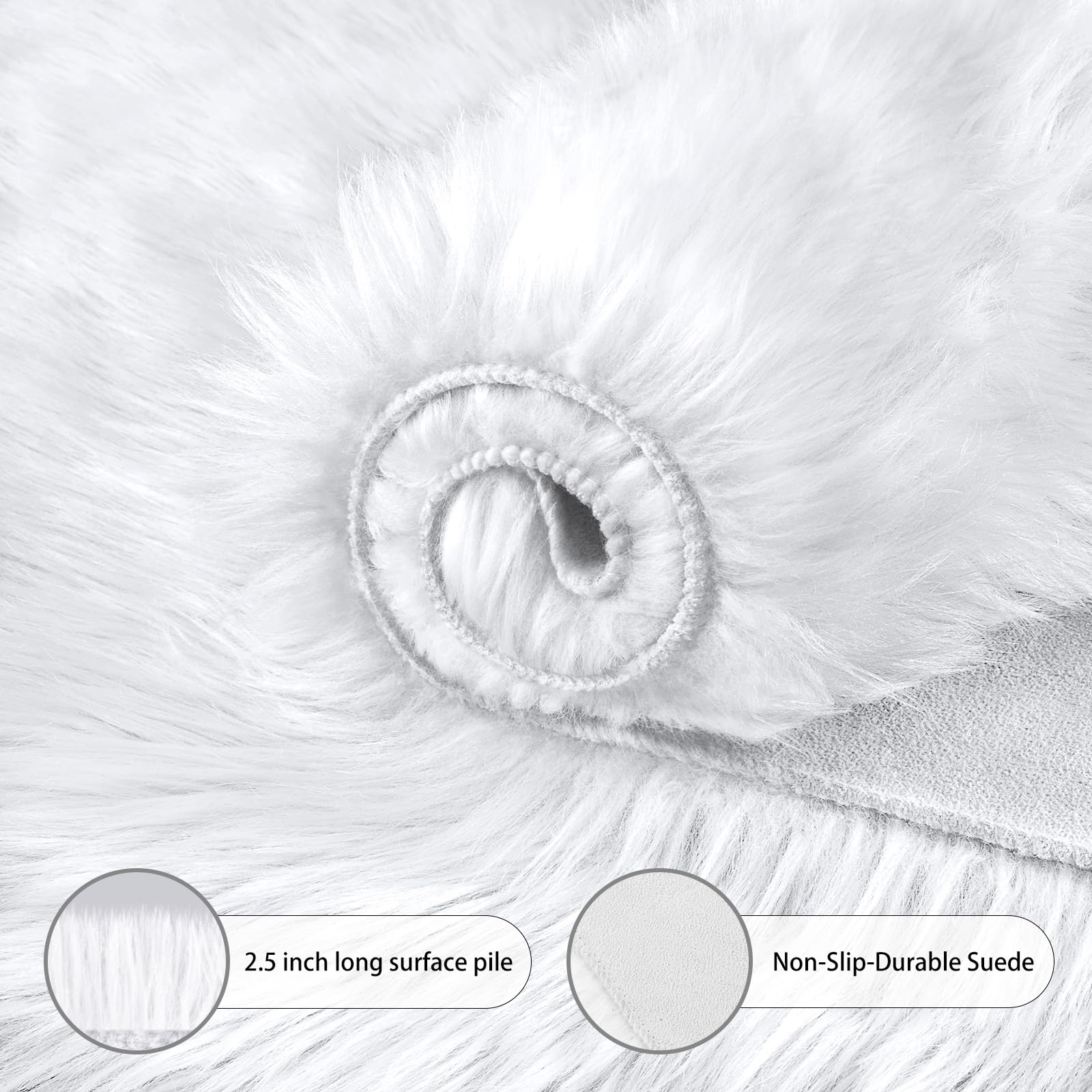 Soft Fluffy Faux Sheepskin Rug 2x3 Feet - White Faux Fur Carpet for Bedroom, Living Room, Nursery | Cozy Chair Cover, Sofa Throw, Floor Mat - Perfect for Winter Decor & Pet Bedding