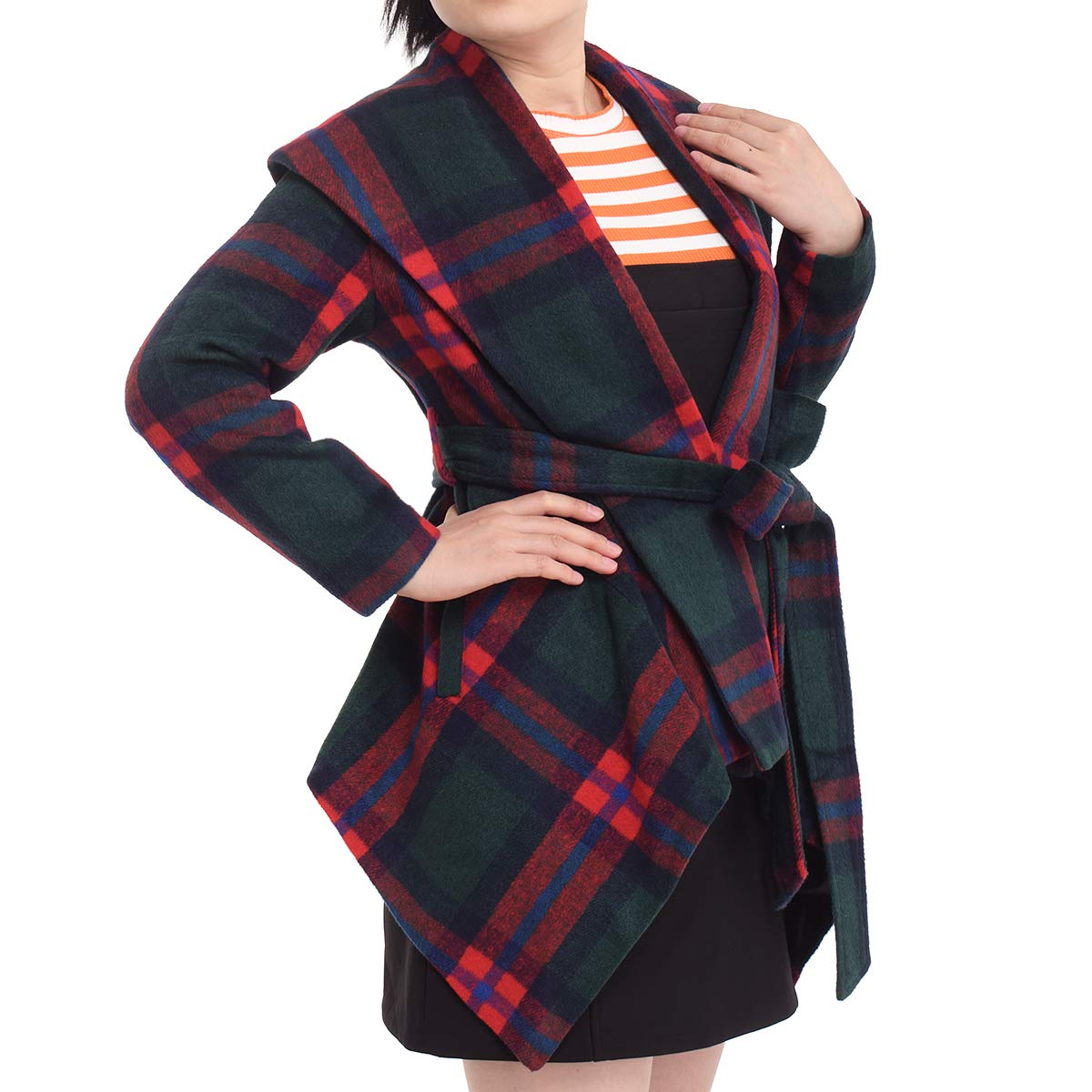 BPURB Women's Wool Blend Belted Wrap Coat with Turn Down Collar & Asymmetric Hem - Stylish Winter Outerwear for Office, Dating & Special Occasions