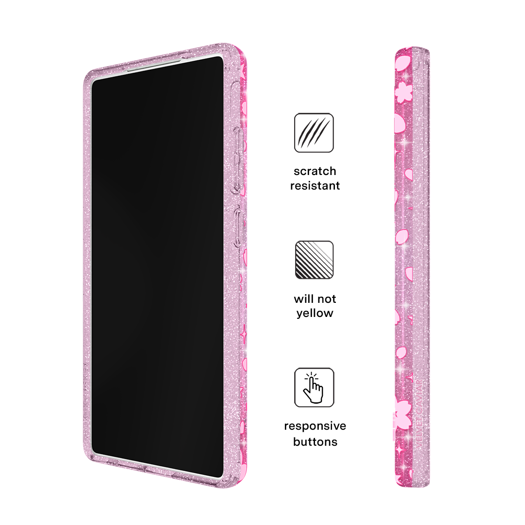 Cherry Blossom Glitter Samsung Phone Case - Elegant & Protective Cover for Samsung Galaxy S21/S20/Note 20 - Perfect for Spring Outfits & Everyday Use