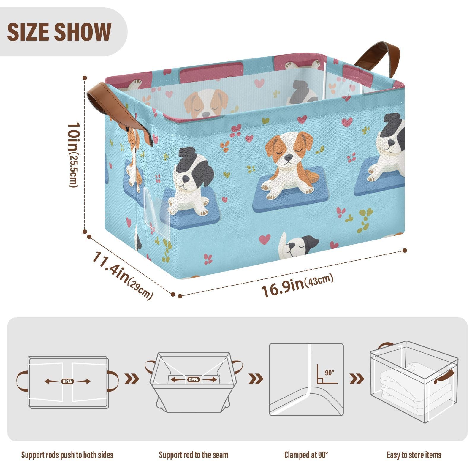 Large Blue Storage Baskets for Dogs - 2 Pack Foldable Cube Bins with Handles for Makeup, Books & Shelves | Perfect for Living Room, Bedroom & Office Organization