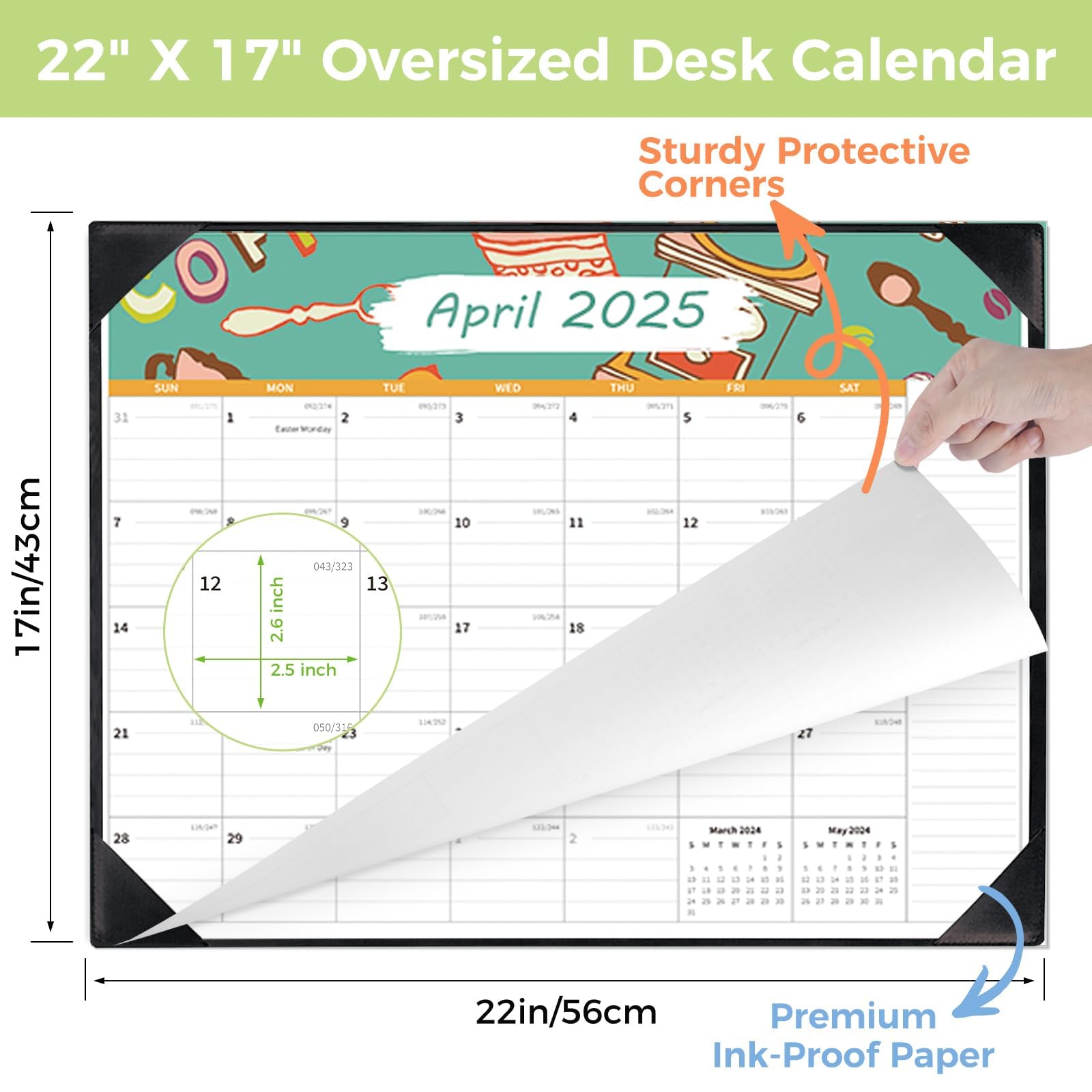 2025-2026 Large 18-Month Desk Calendar (22x17 Inches) - March 2025 to August 2026 Planner with To-Do Lists, Notes Section & Marked Holidays - Perfect for Office, Home or School Organization (Black)