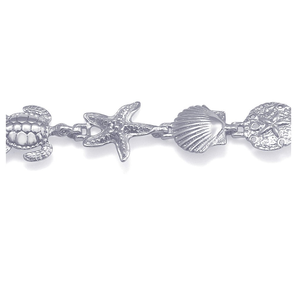 925 Sterling Silver Nautical Charm Bracelet with Turtle, Sand Dollar, Shell & Sea Star Charms - 7 Inch Adjustable Beach Jewelry for Women | Perfect for Summer Vacations, Beach Weddings & Ocean-Themed Gifts