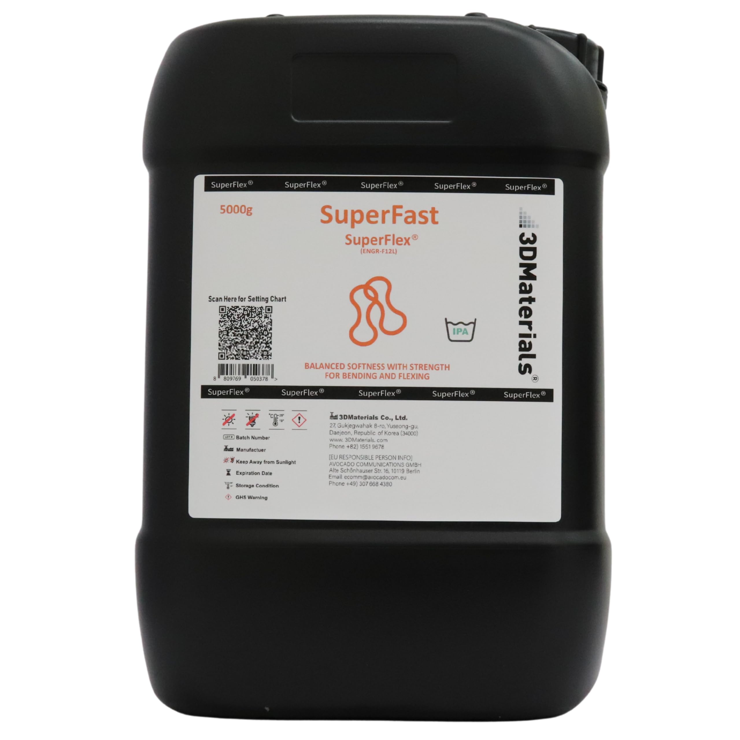 SuperFlex 80A Flexible 3D Printer Resin - 5000g Clear Rubber-Like Filament | High Elasticity Photopolymer Resin for Cosplay, Prosthetics & Functional Prototypes | Premium Korean-Made 3D Printing Material by 3DMaterials